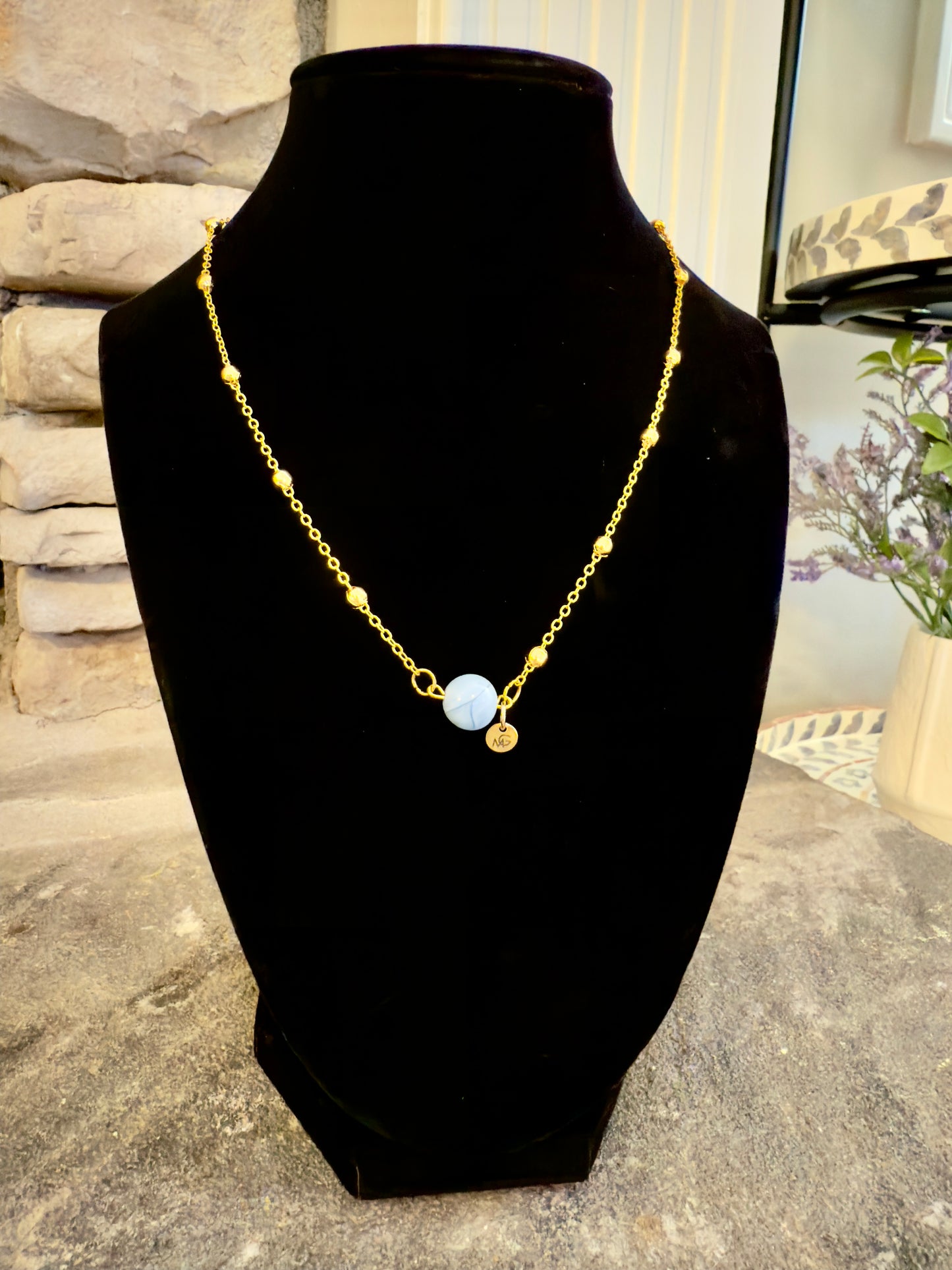 Plated Gold 18K Blue Agate Necklace