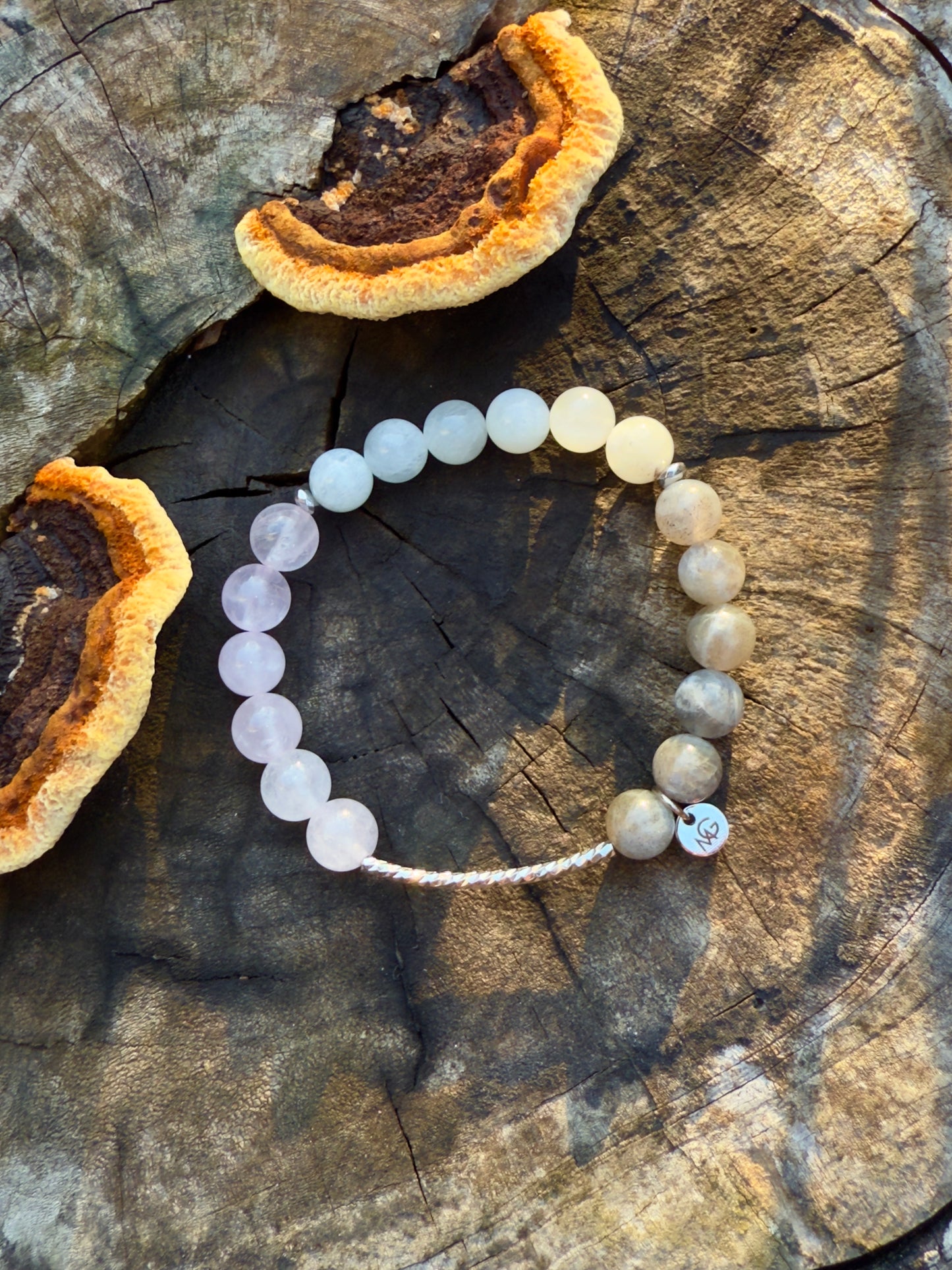 *Design of 2025* Moonstone - Labradorite - Rose Quartz Bracelet W/ Silver Curve