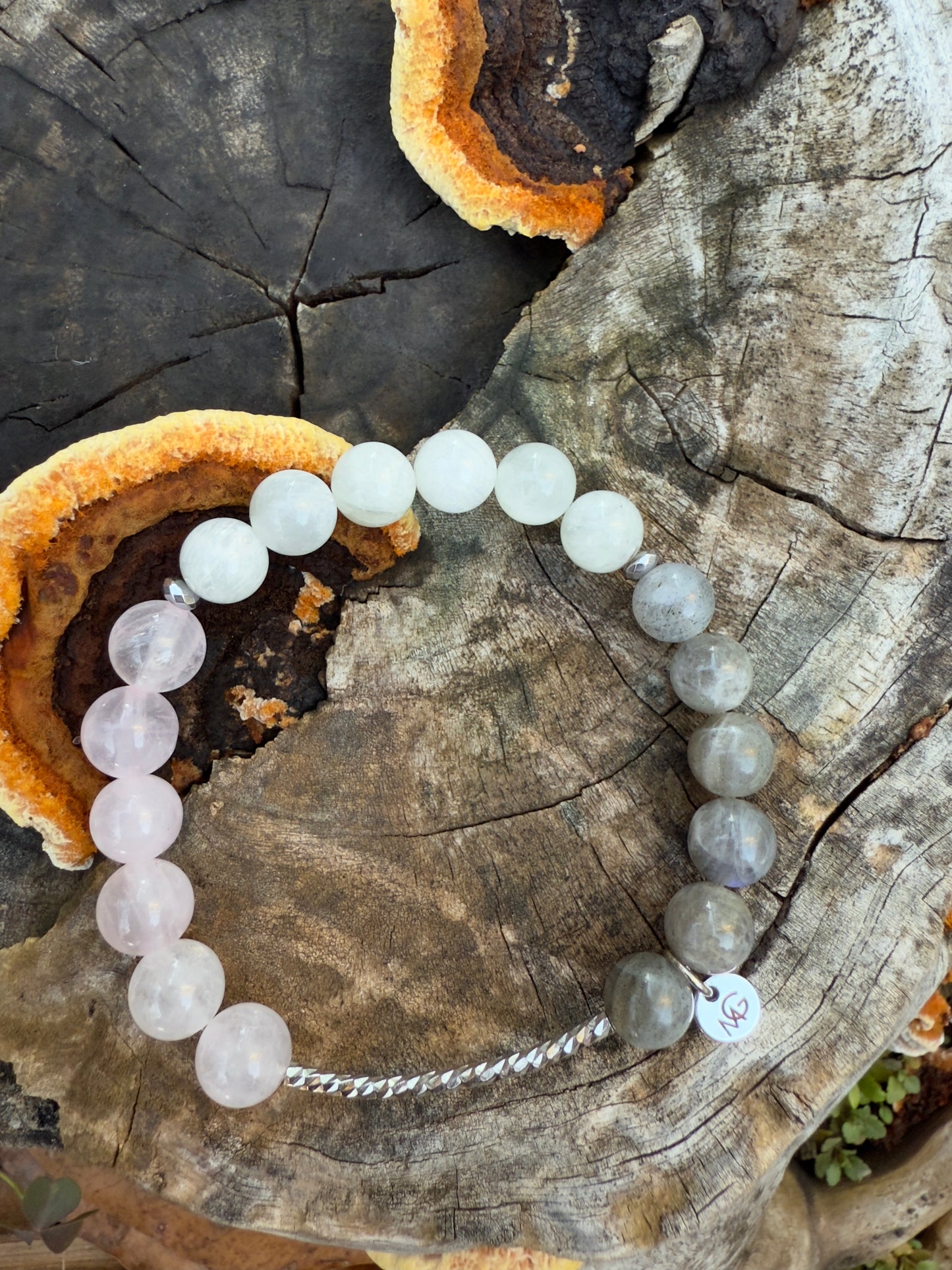 *Design of 2025* Moonstone - Labradorite - Rose Quartz Bracelet W/ Silver Curve