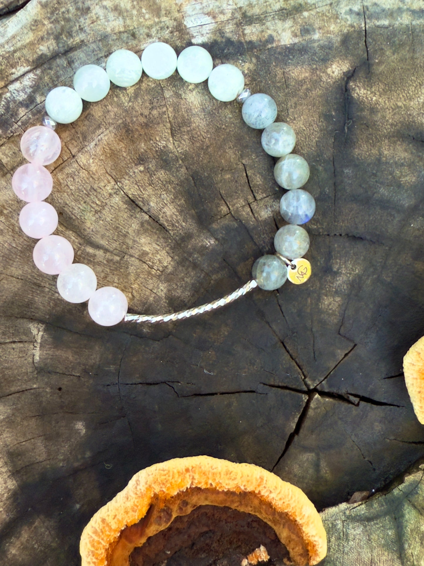 *Design of 2025* Moonstone - Labradorite - Rose Quartz Bracelet W/ Silver Curve