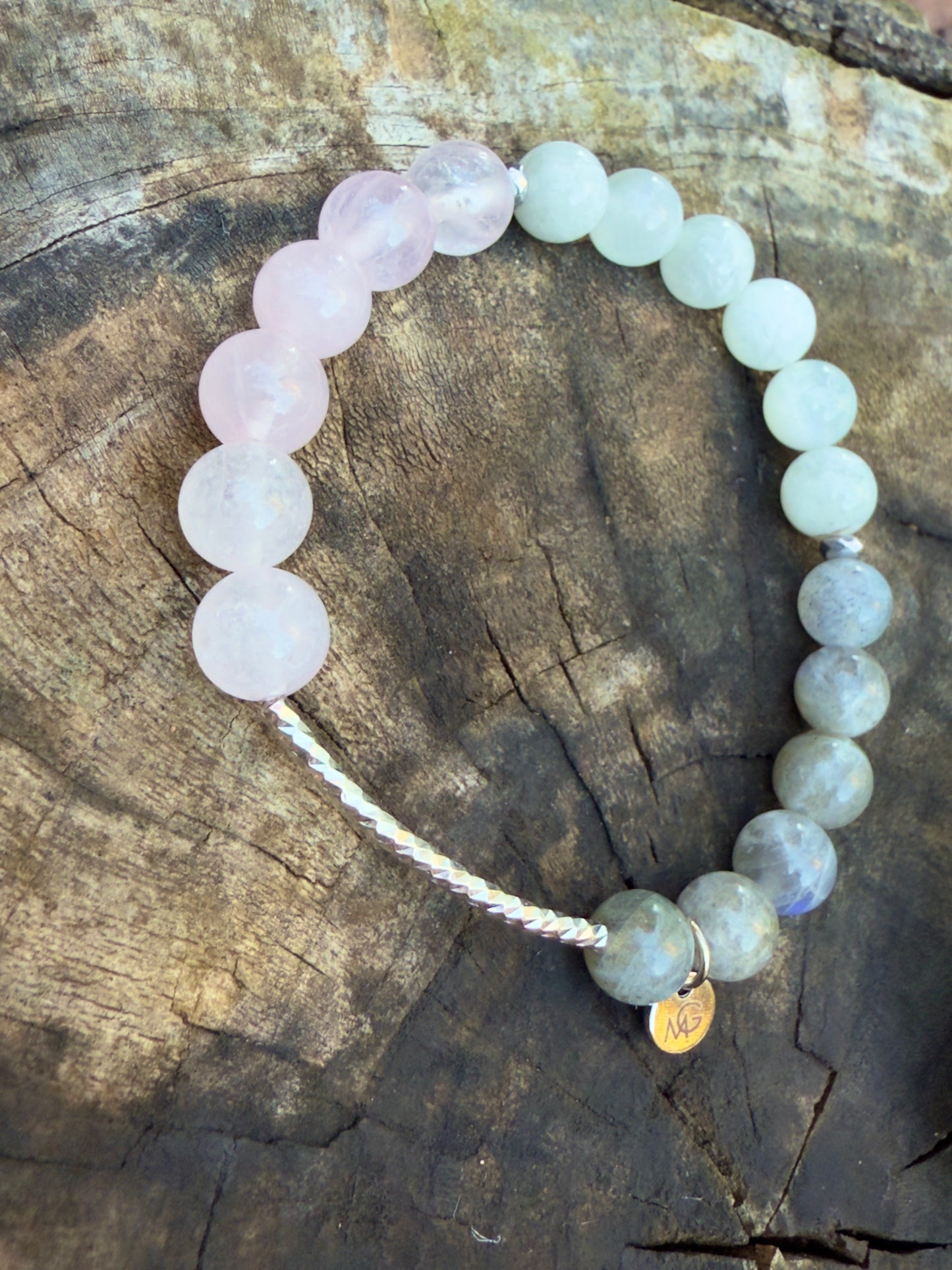 *Design of 2025* Moonstone - Labradorite - Rose Quartz Bracelet W/ Silver Curve
