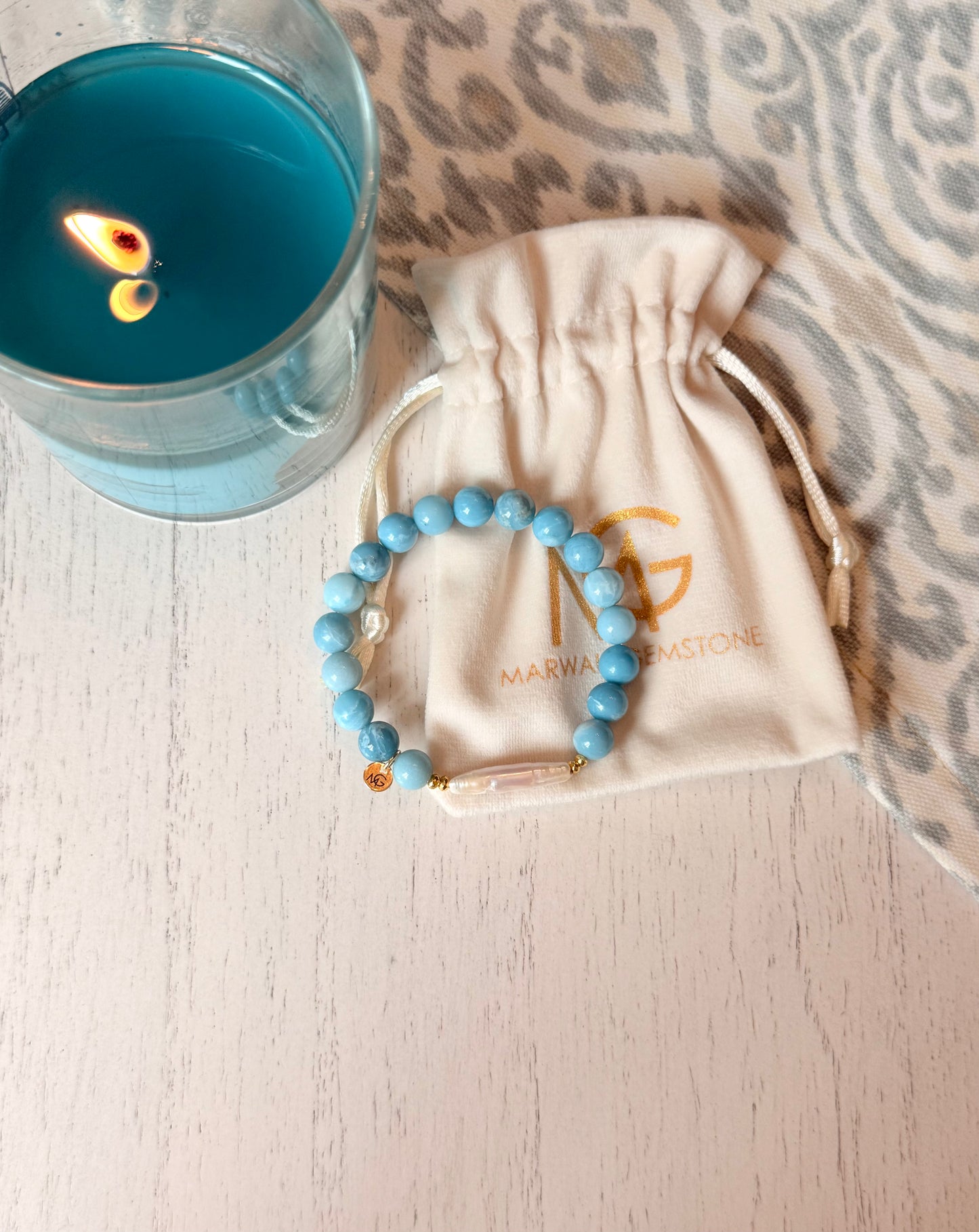 Larimar - Natural Pearl Bracelet