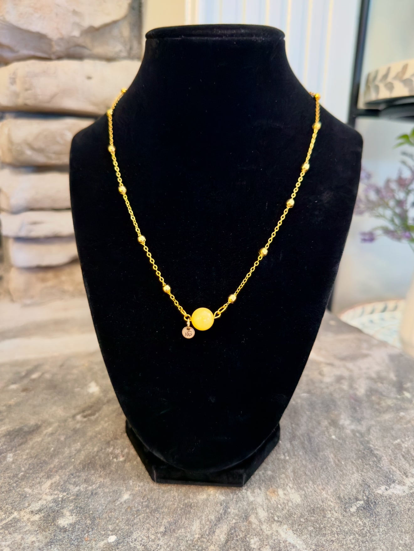 Plated Gold 18K Yellow Amber Necklace