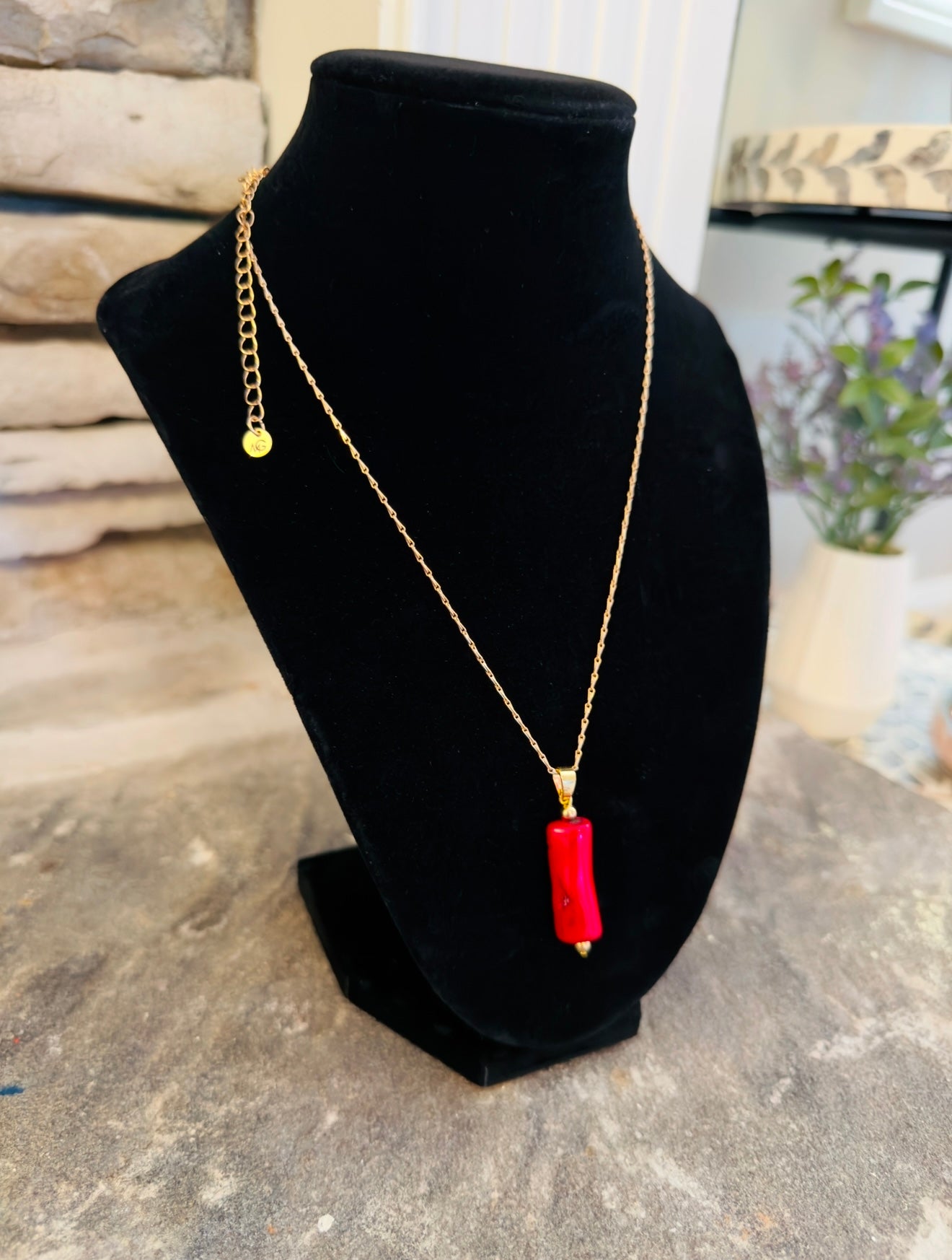 Golden Metal Chain Coral Necklace