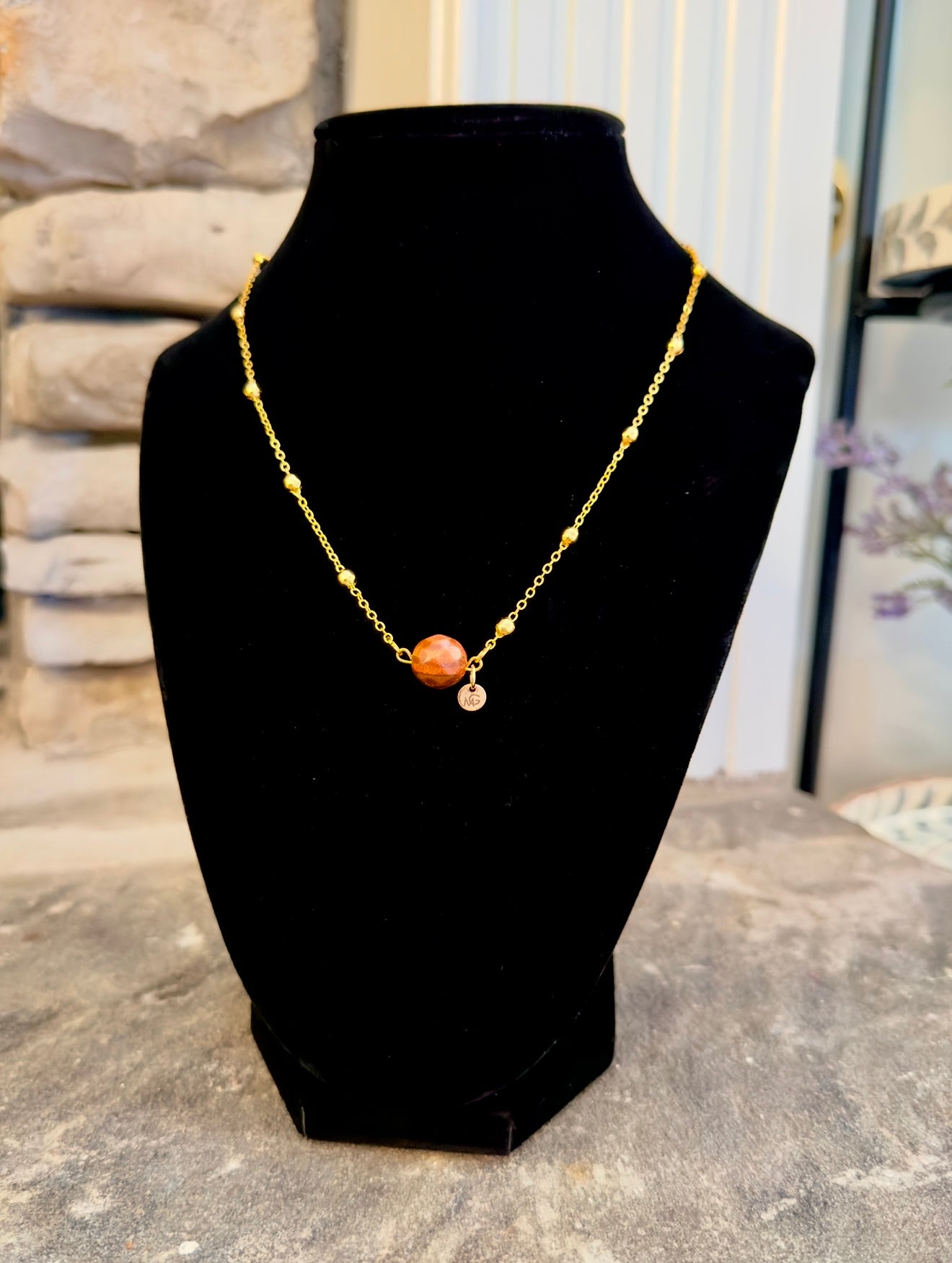 Plated Gold 18K Faceted Sandstone Necklace