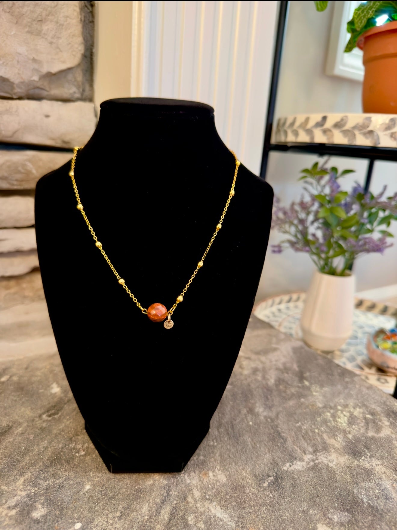 Plated Gold 18K Faceted Sandstone Necklace