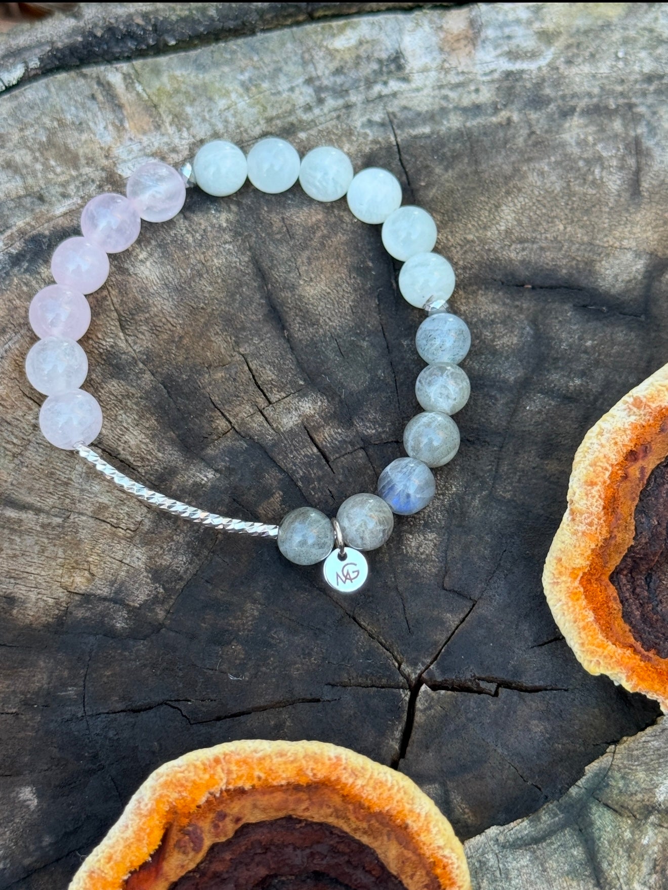 *Design of 2025* Moonstone - Labradorite - Rose Quartz Bracelet W/ Silver Curve