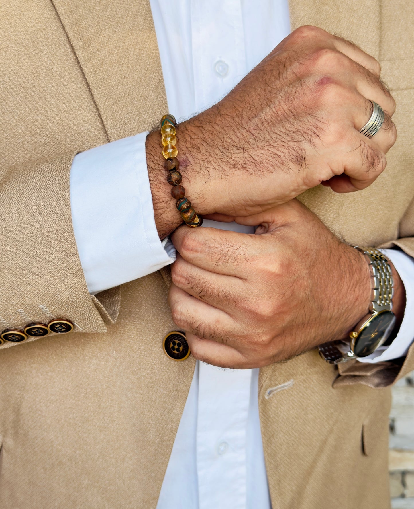 Tibetan - Citrine Misbaha + Bracelet Men's Set