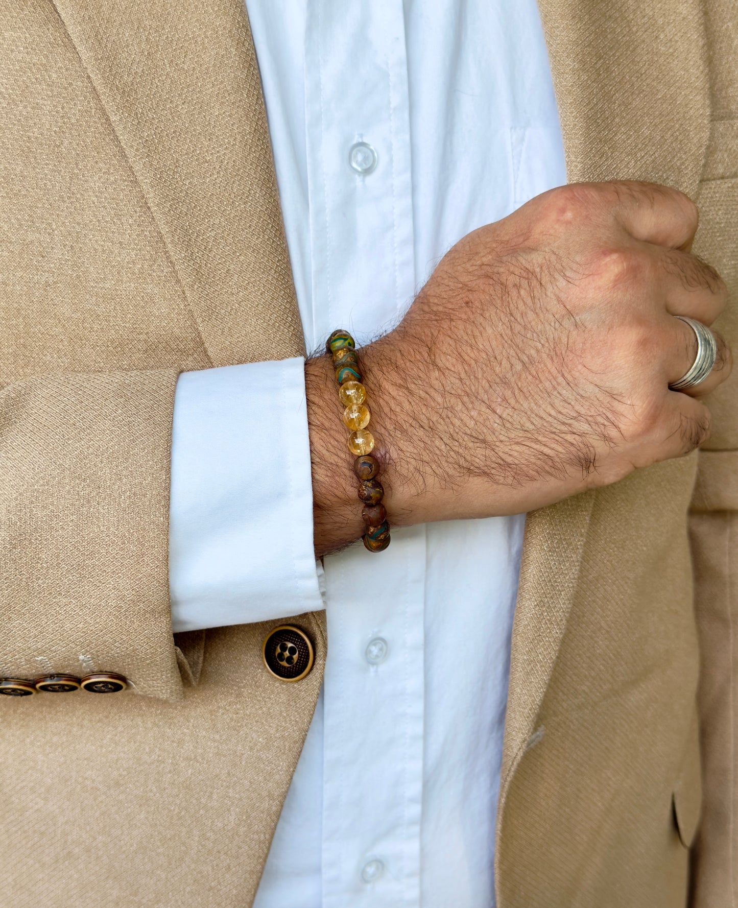 Tibetan - Citrine Misbaha + Bracelet Men's Set
