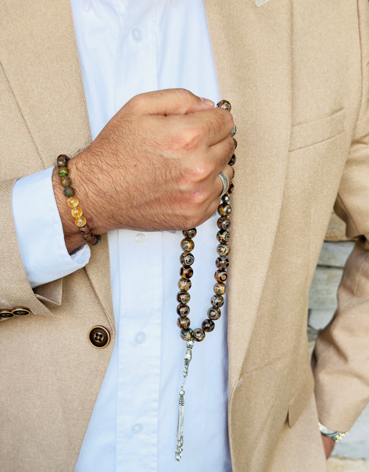 Tibetan - Citrine Misbaha + Bracelet Men's Set