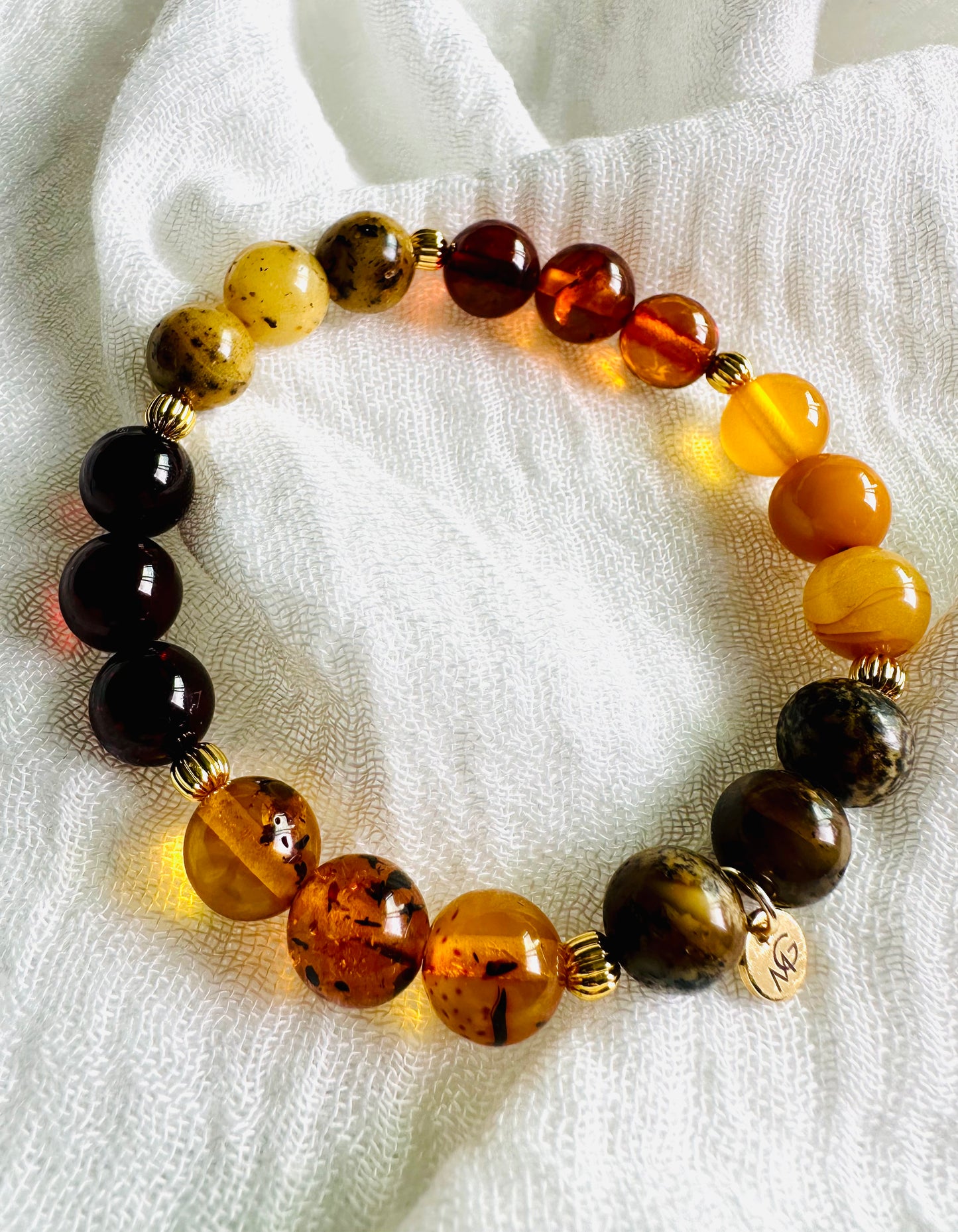 5 Types of Amber Bracelet with Gold Metal Spacers