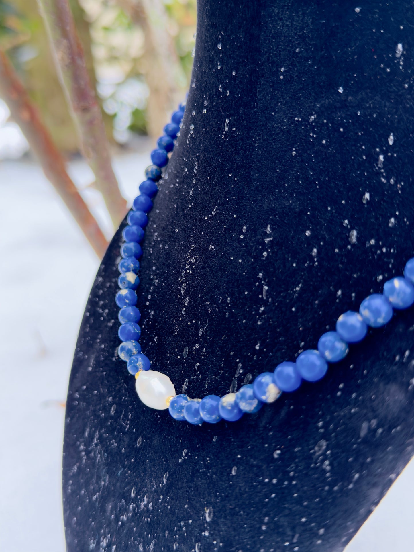Lapis Lazuli 6mm Bead Size - Natural Pearl Necklace
