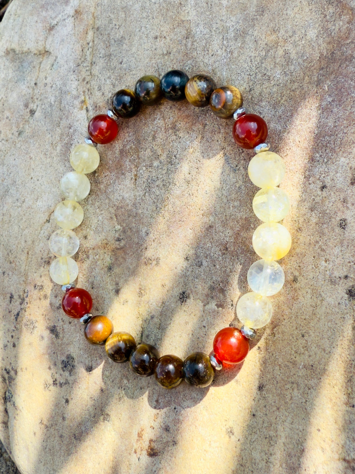 Men's Design Of Tiger Eye - Citrine - Red Agate Bracelet
