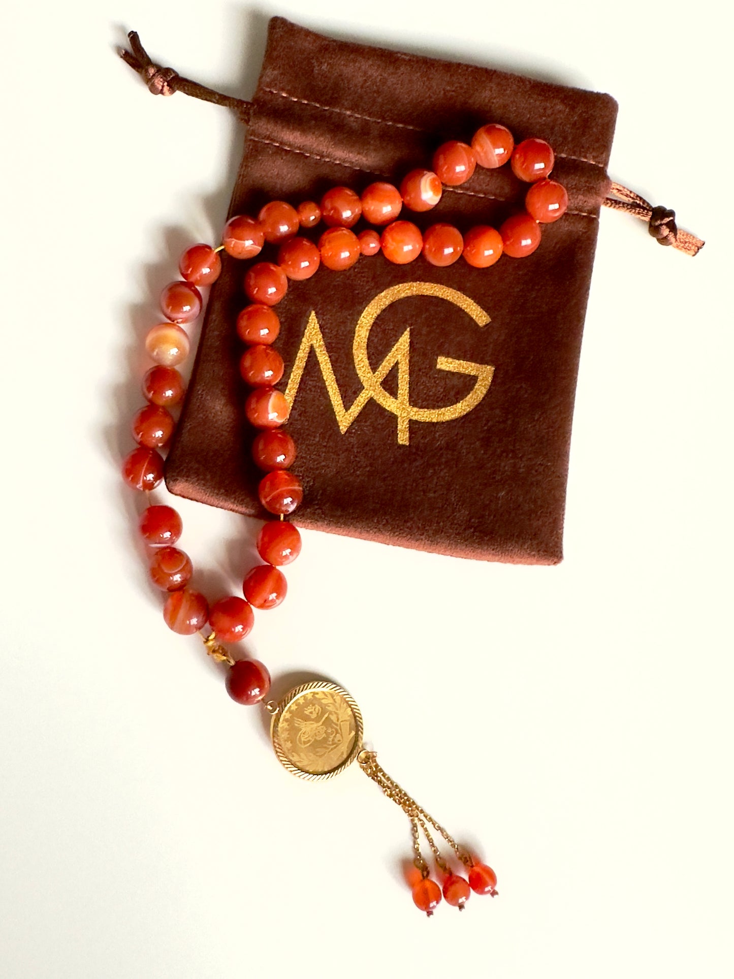 10mm Red Agate Misbaha with 21-K gold