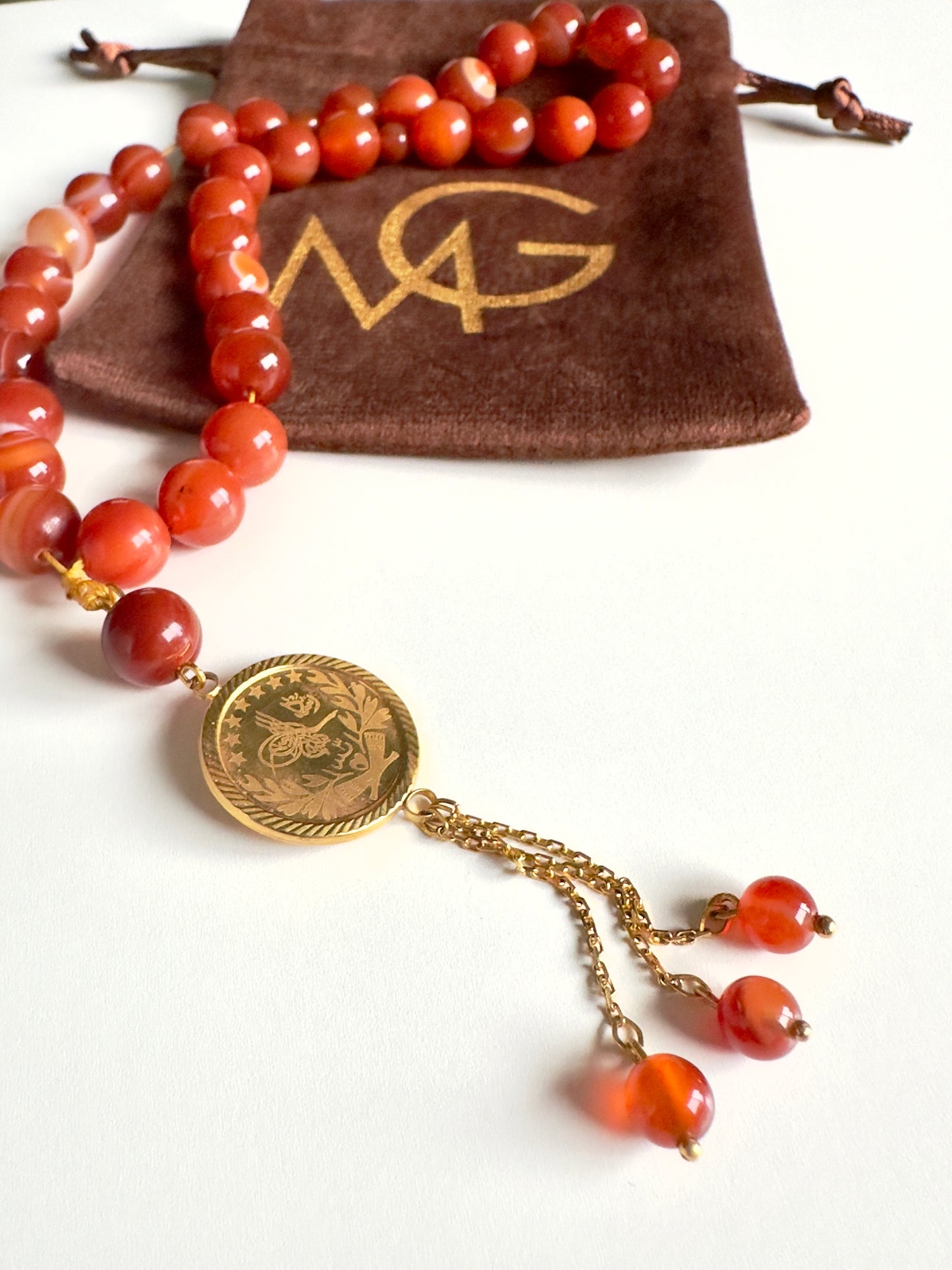 10mm Red Agate Misbaha with 21-K gold