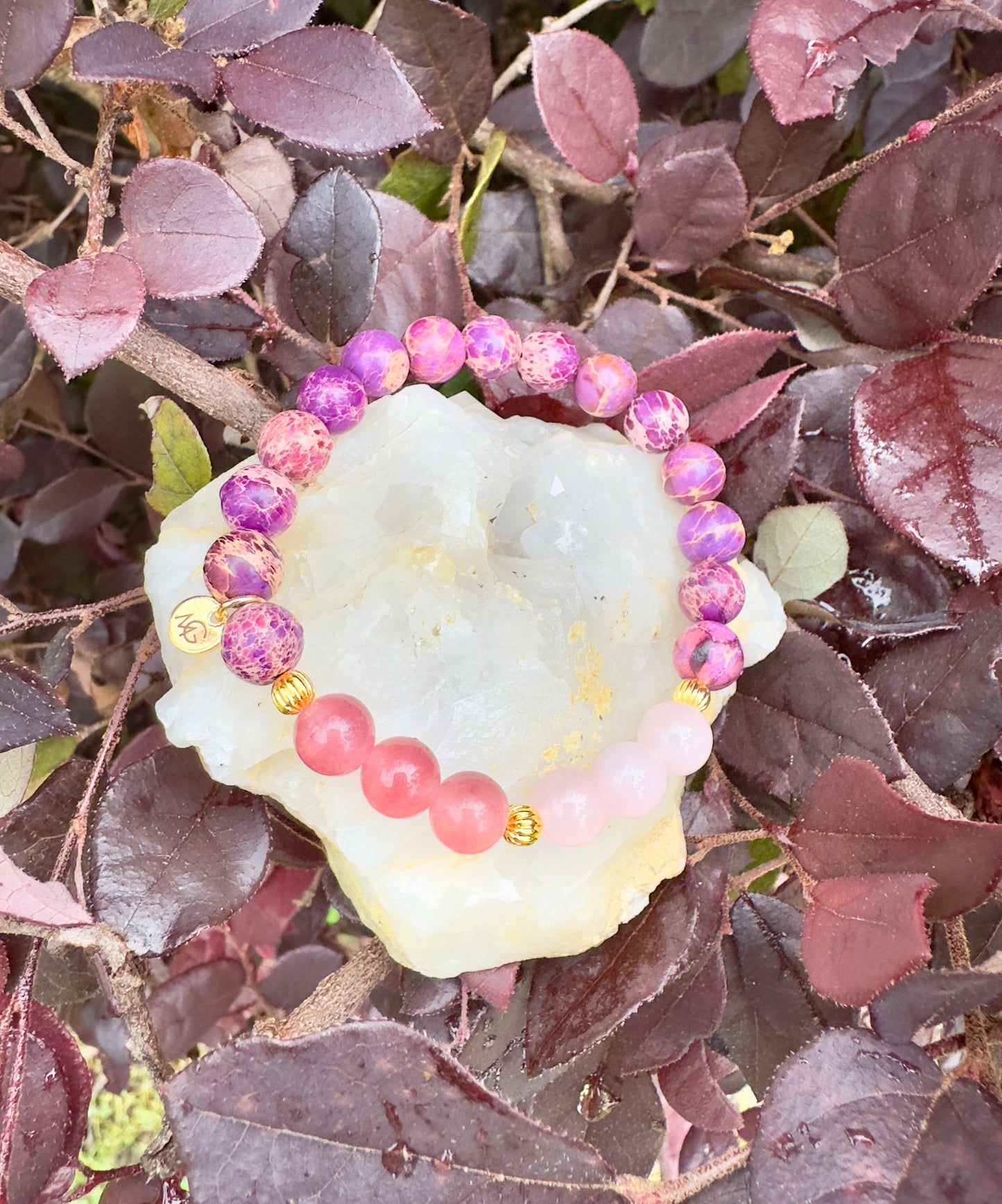 Purple Jasper-Rose Quartz-Strawberry Quartz Bracelet