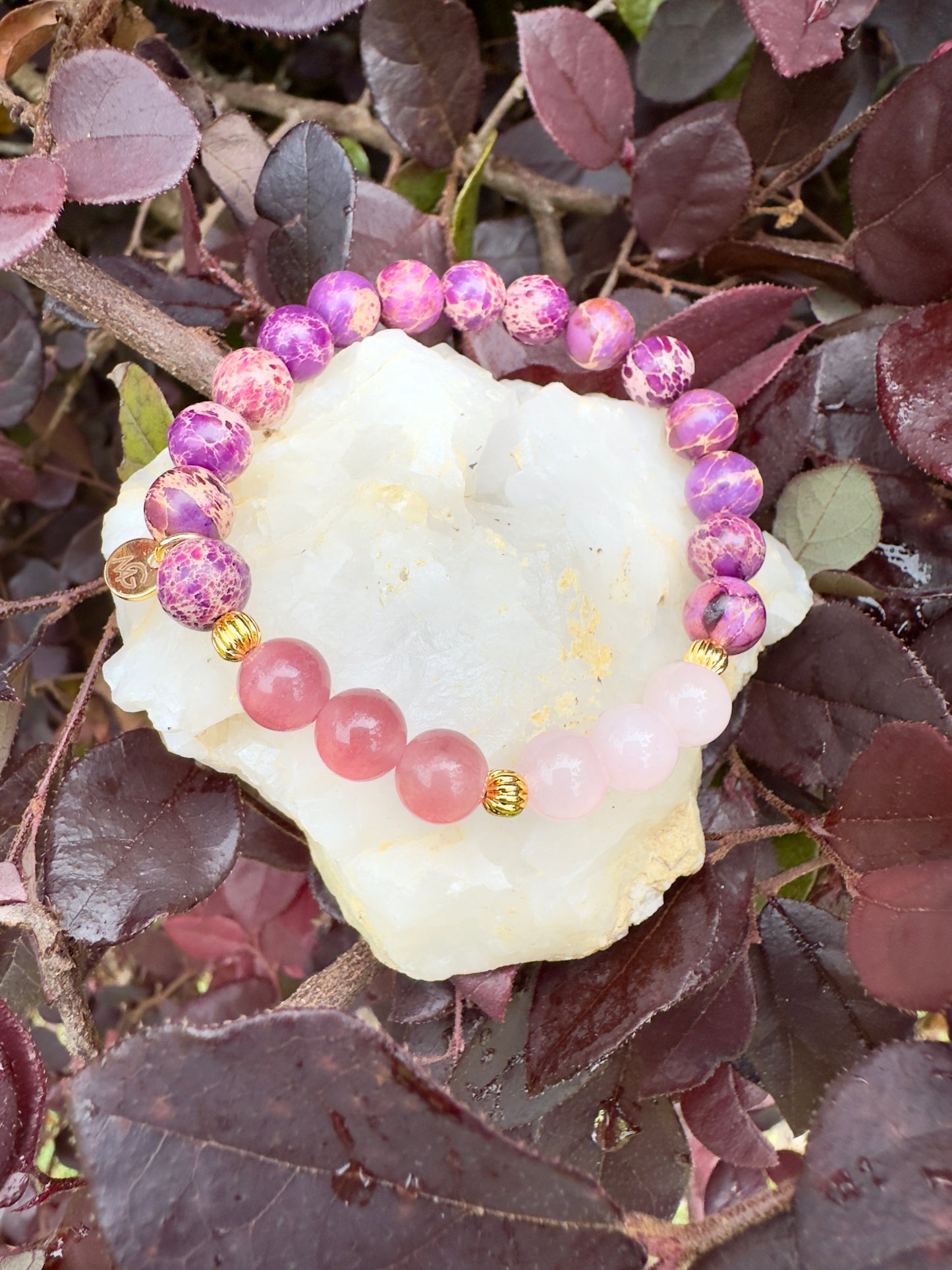 Purple Jasper-Rose Quartz-Strawberry Quartz Bracelet