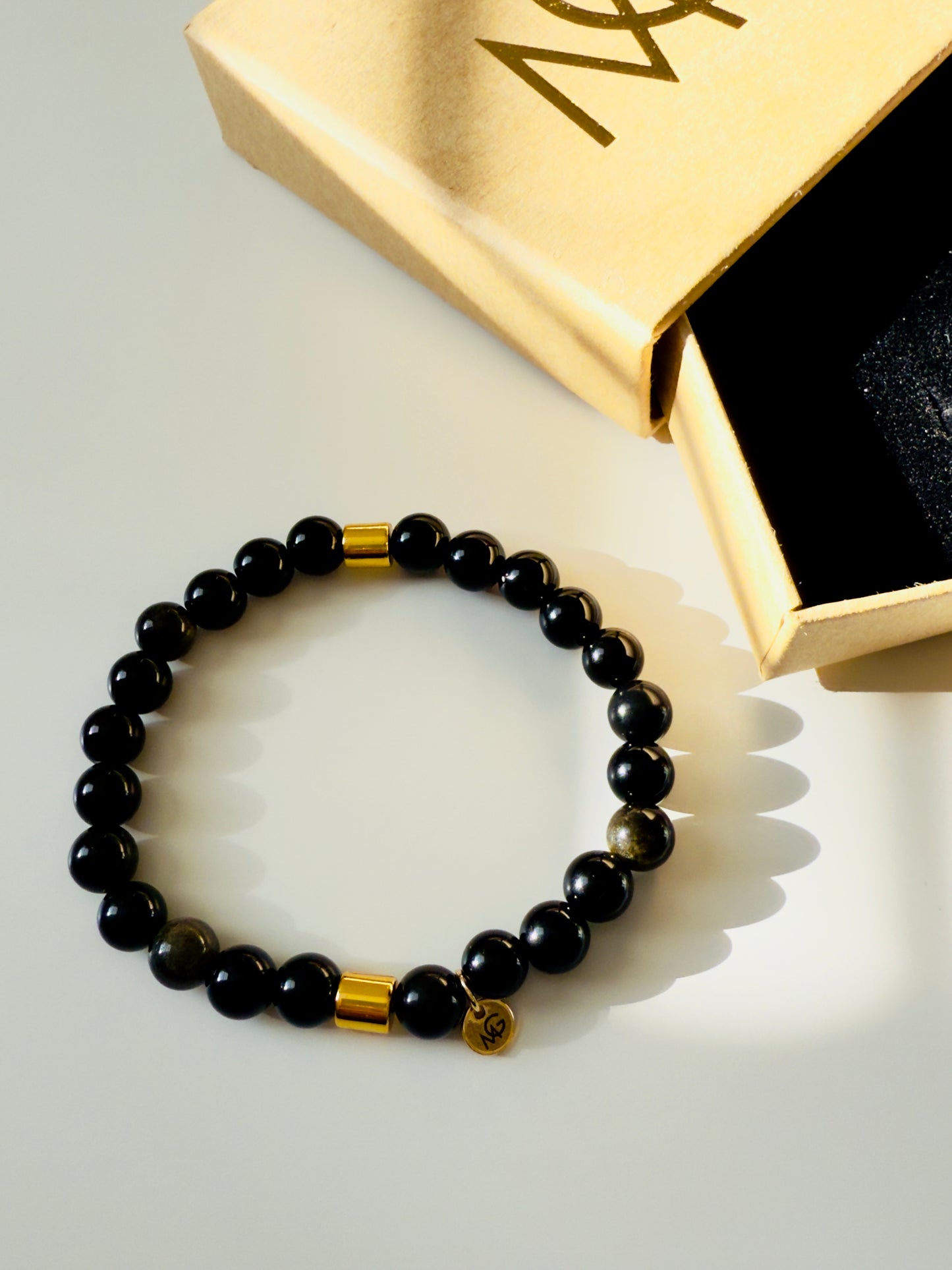 Unisex Black Obsidian Bracelet With Hematite Bracelet