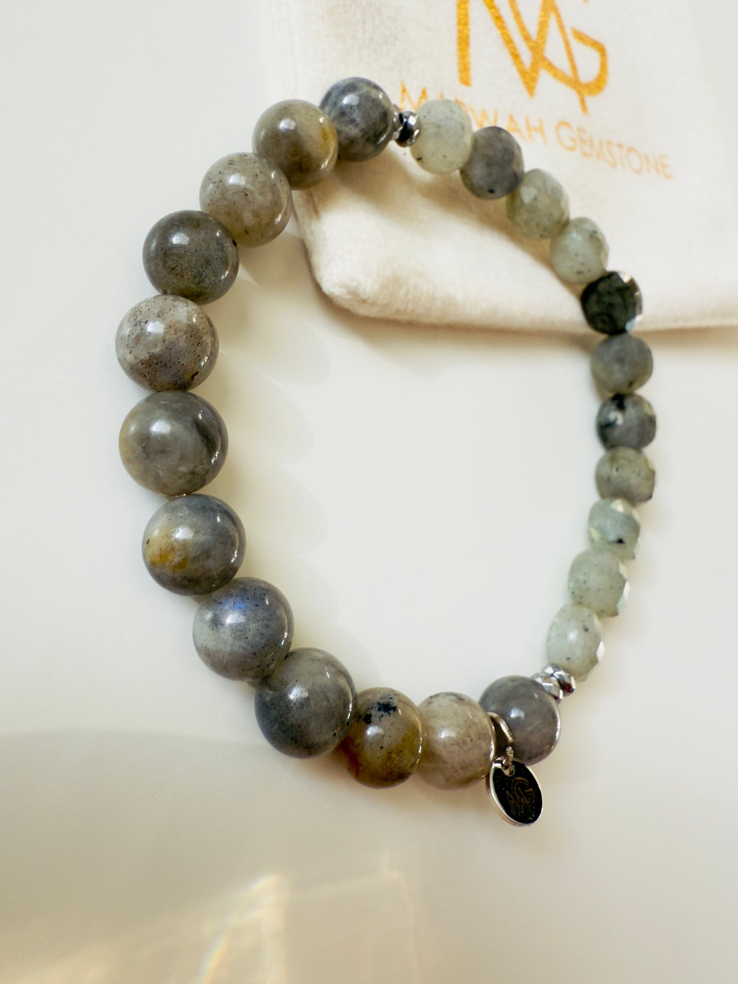 Unisex Round and Faceted Labradorite Bracelet With Hematite Spacer