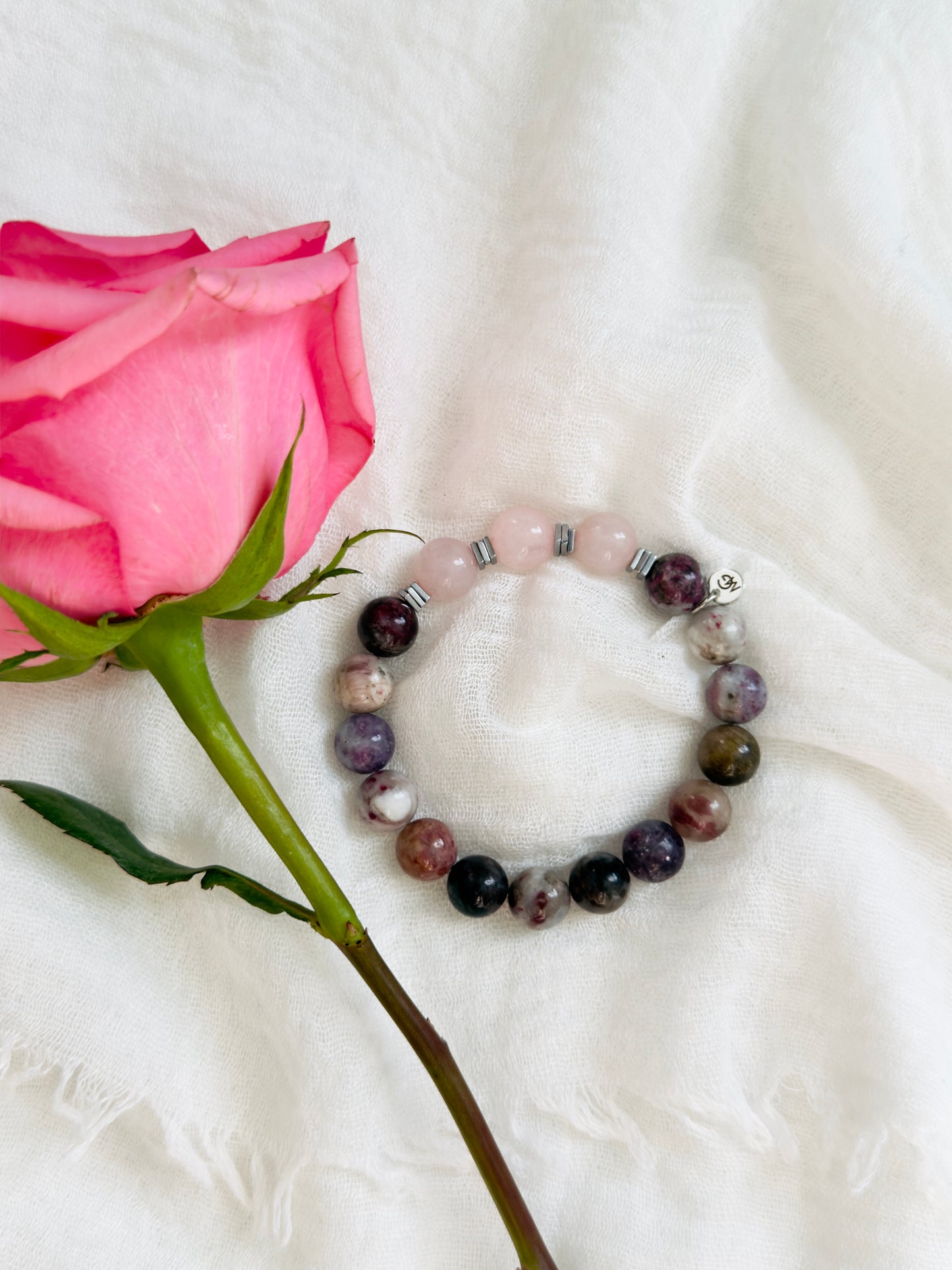 Tourmaline - Rose Quartz Bracelet With Hematite Spacers