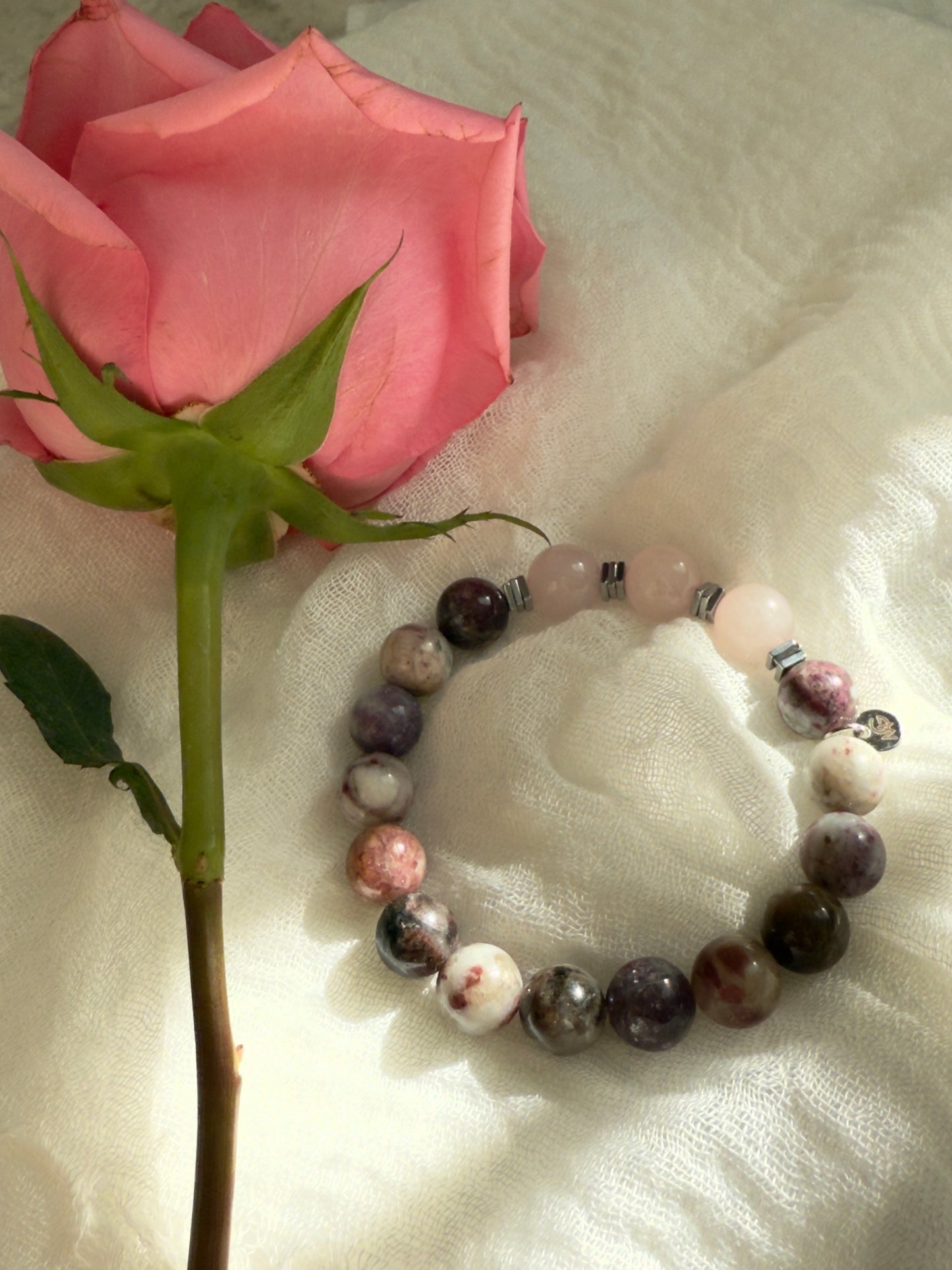 Tourmaline - Rose Quartz Bracelet With Hematite Spacers
