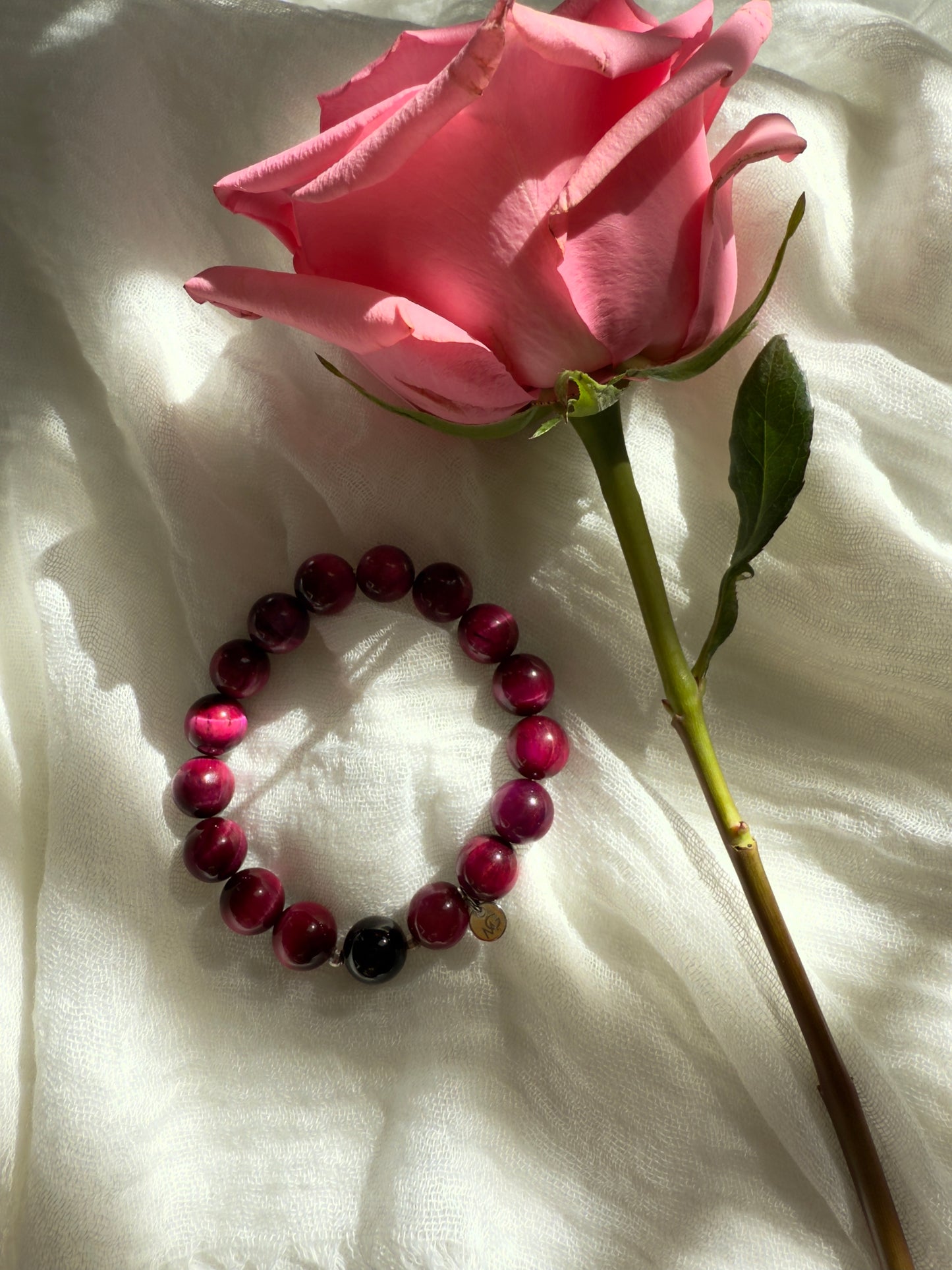 Pink Tiger Eye - Black Agate Bracelet