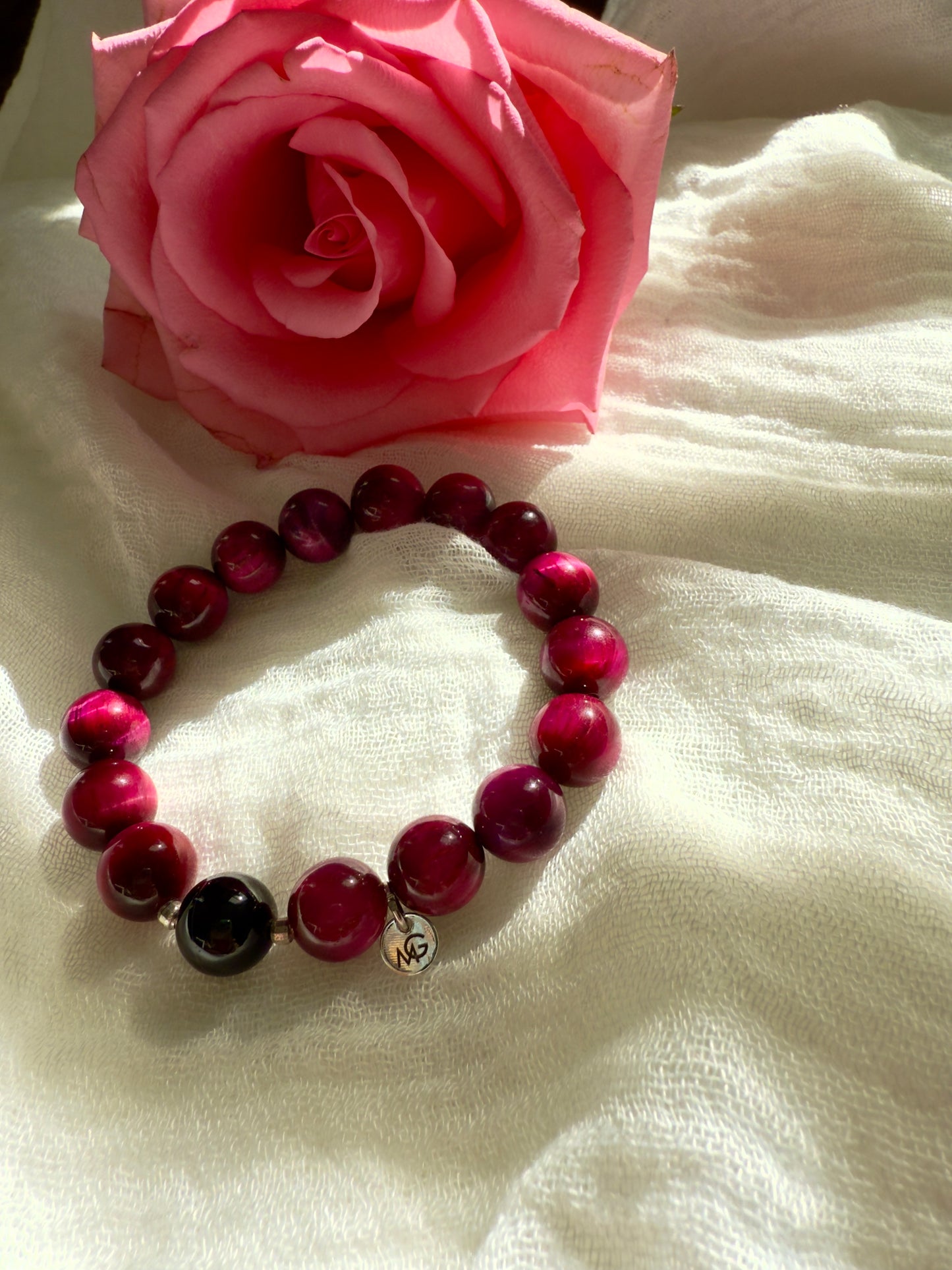 Pink Tiger Eye - Black Agate Bracelet