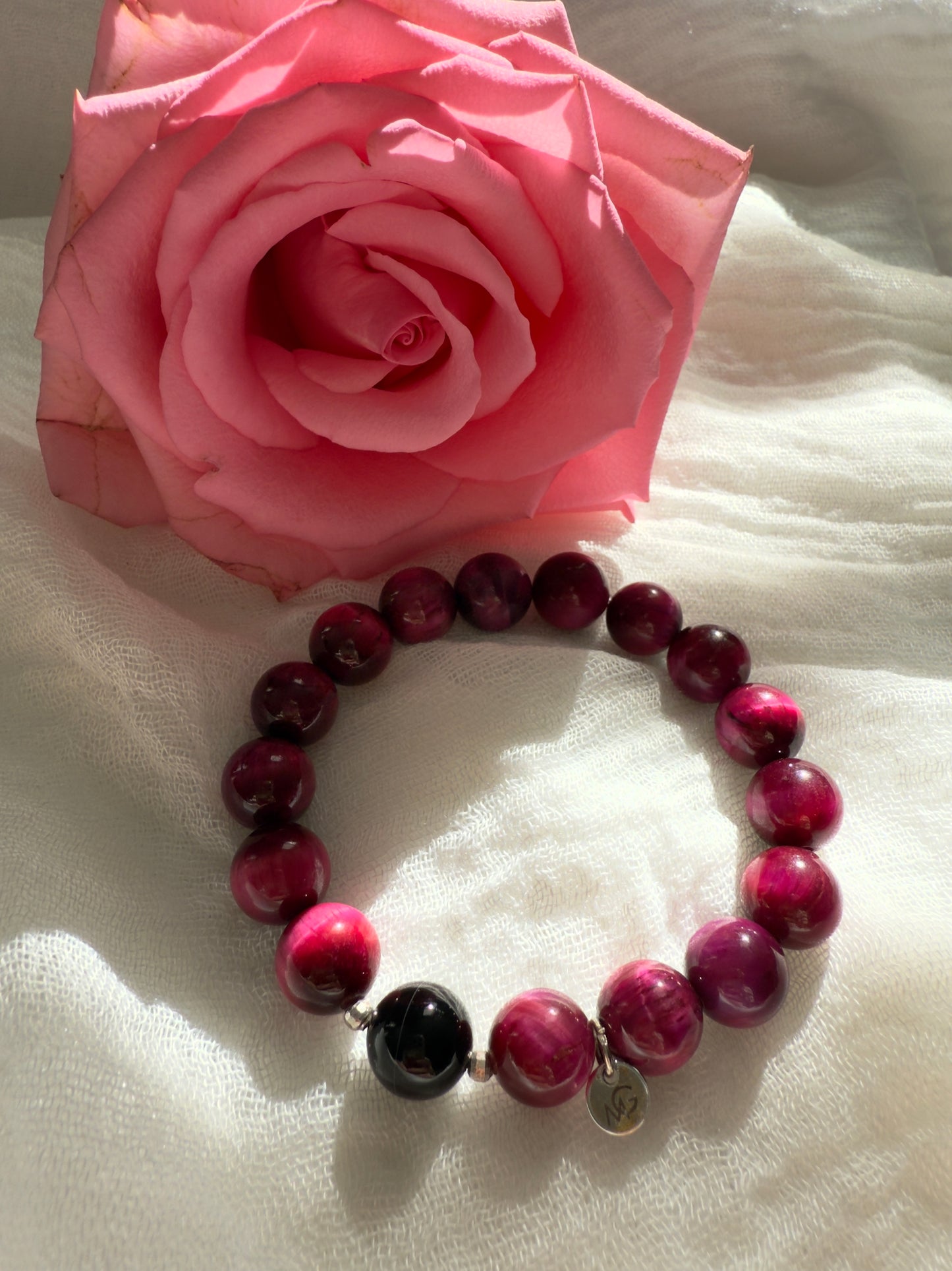 Pink Tiger Eye - Black Agate Bracelet