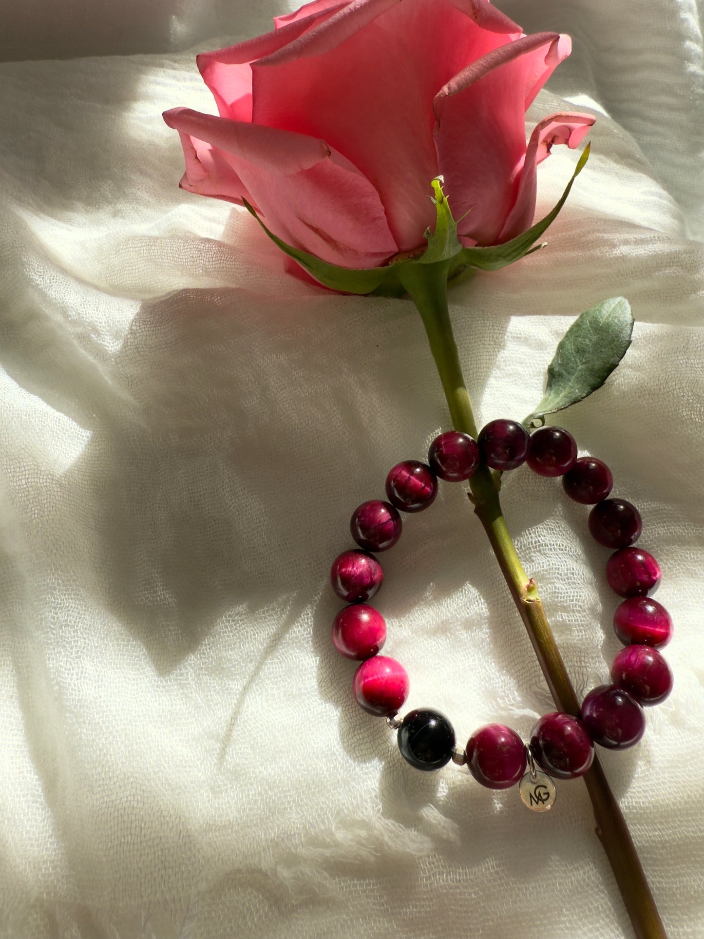 Pink Tiger Eye - Black Agate Bracelet