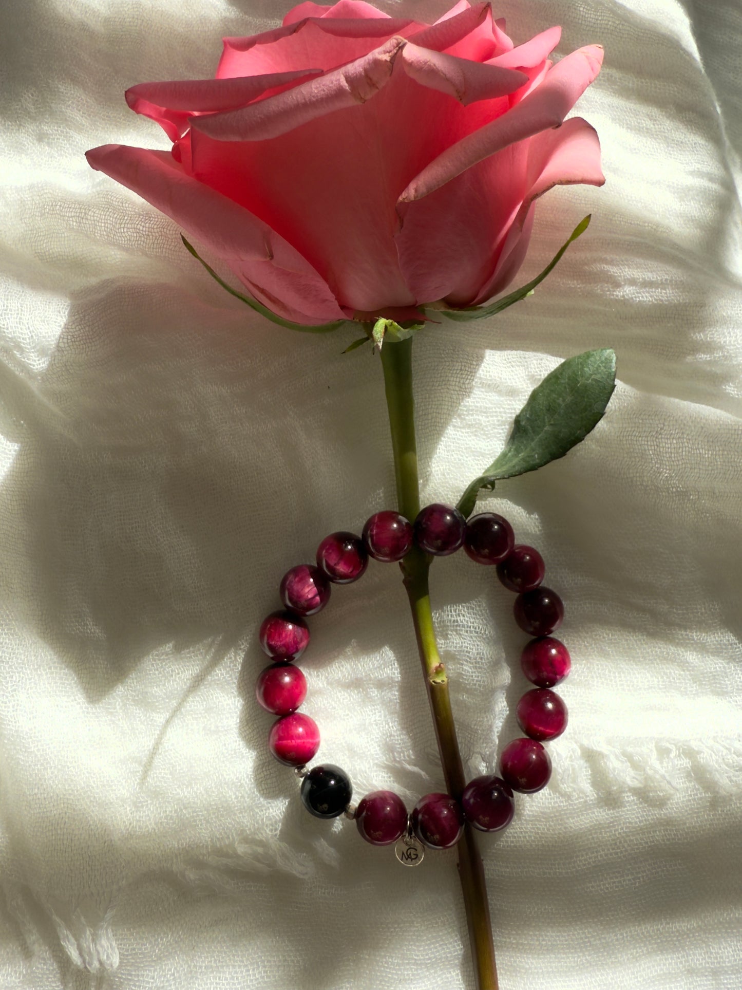 Pink Tiger Eye - Black Agate Bracelet