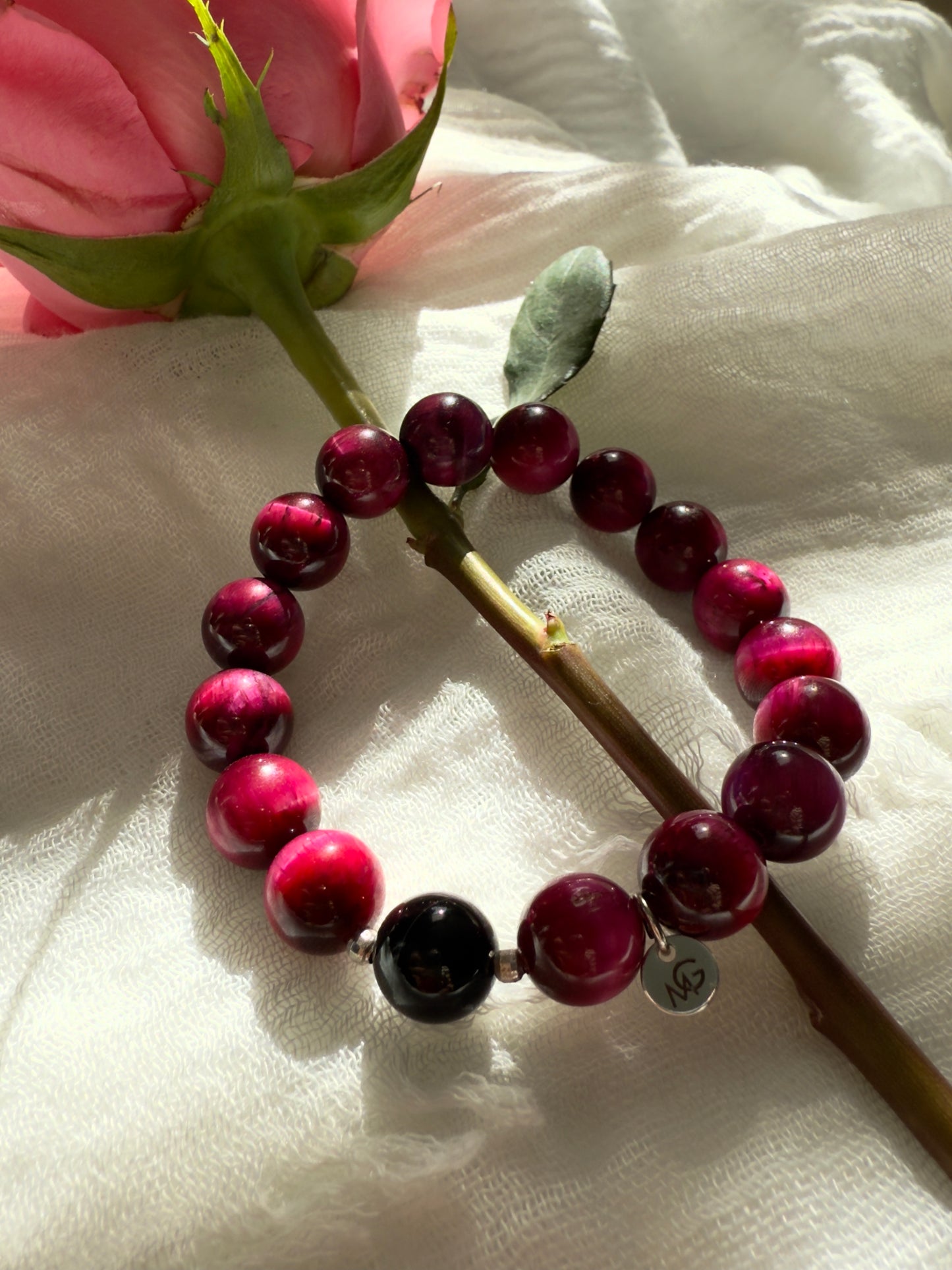 Pink Tiger Eye - Black Agate Bracelet