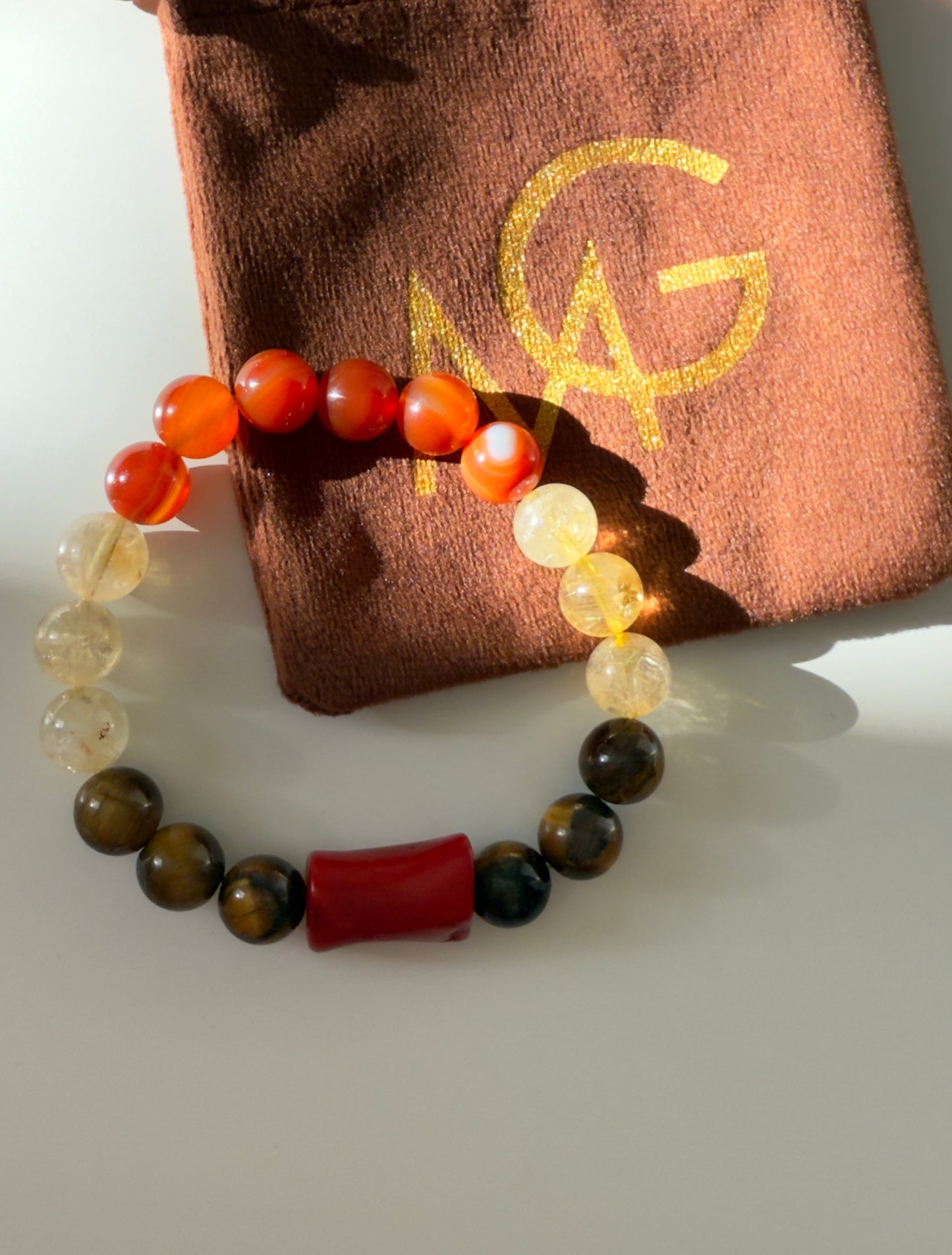 Natural Coral - Citrine - Red Agate - Tiger Eye Bracelet