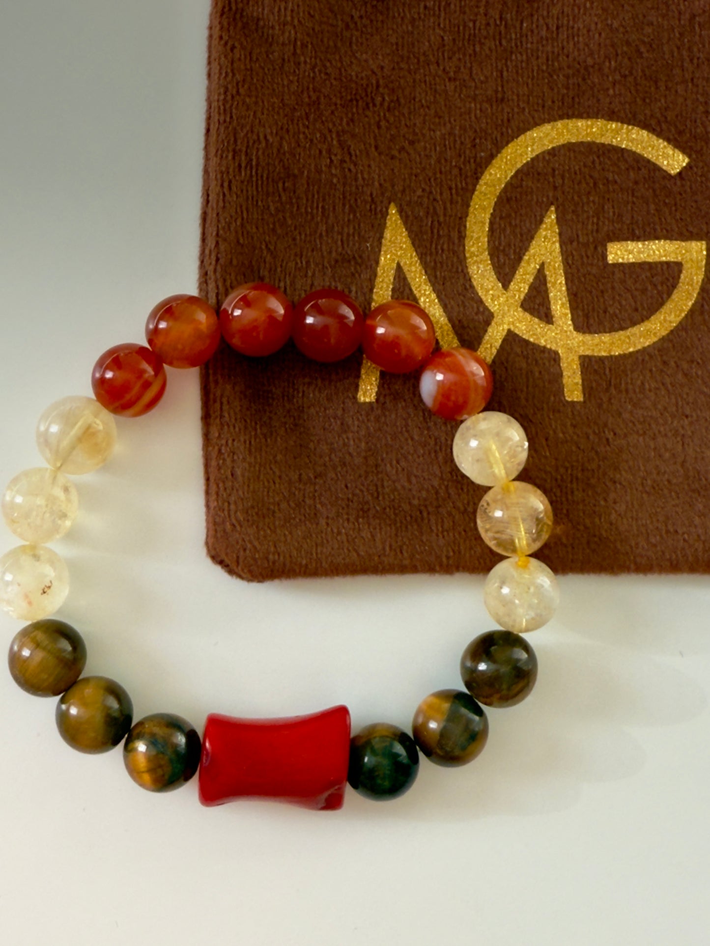 Natural Coral - Citrine - Red Agate - Tiger Eye Bracelet