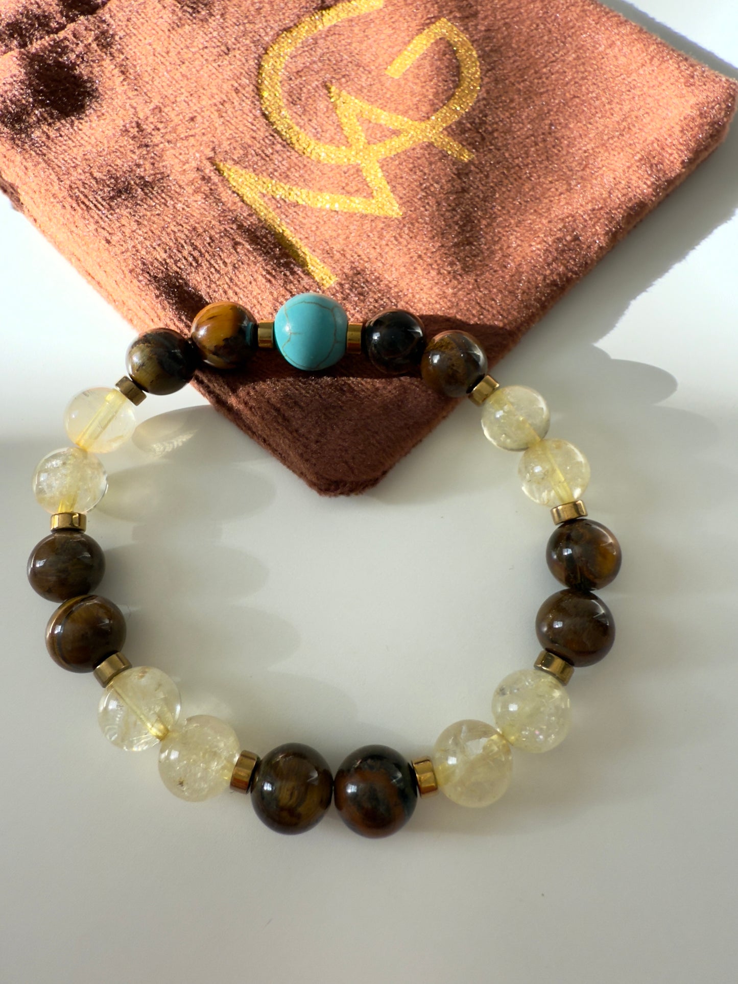 Tiger Eye - Natural Turquoise - Citrine Bracelet With Hematite Spacers