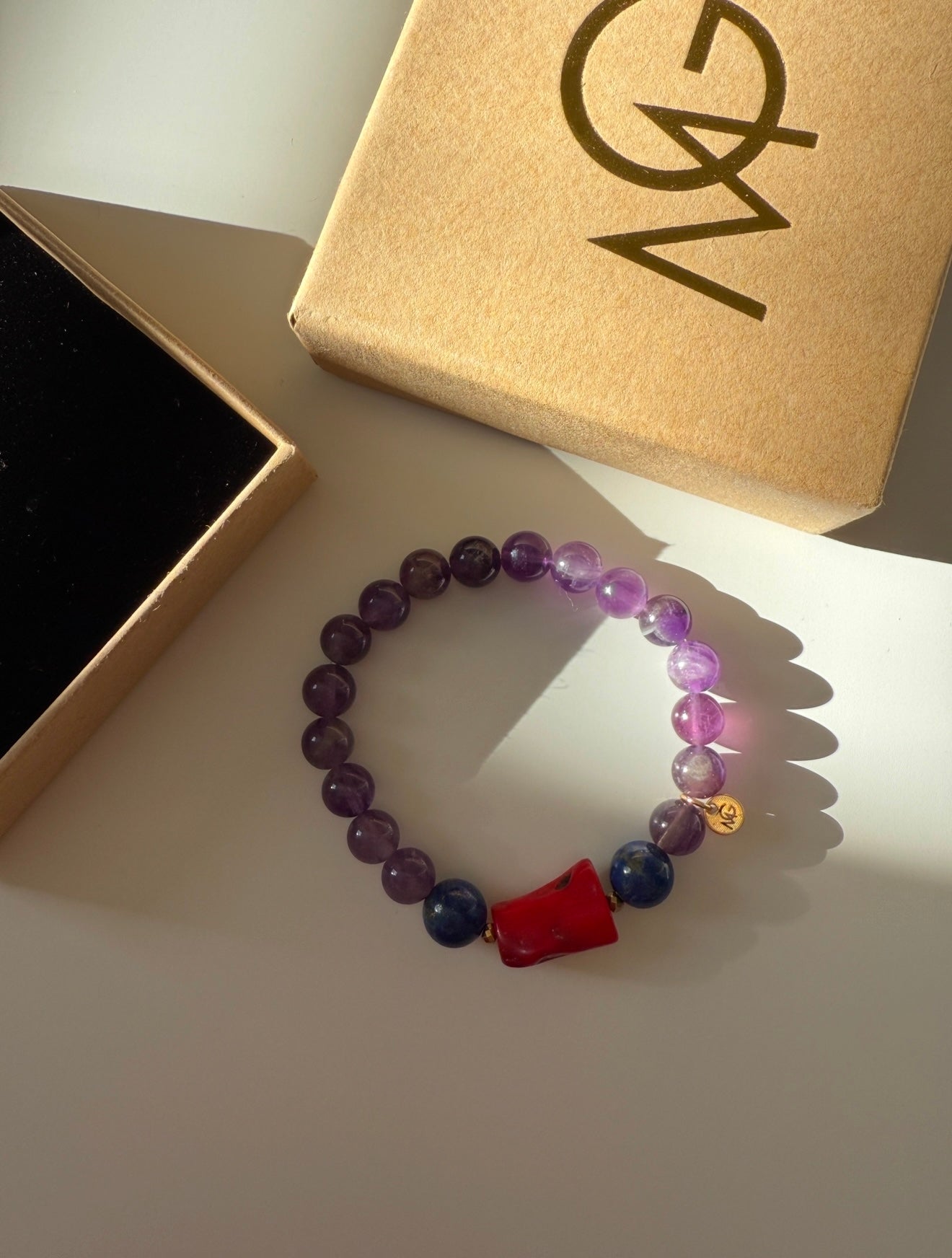 Amethyst - Lapis Lazuli - Natural Coral Bracelet With Hematite Spacers