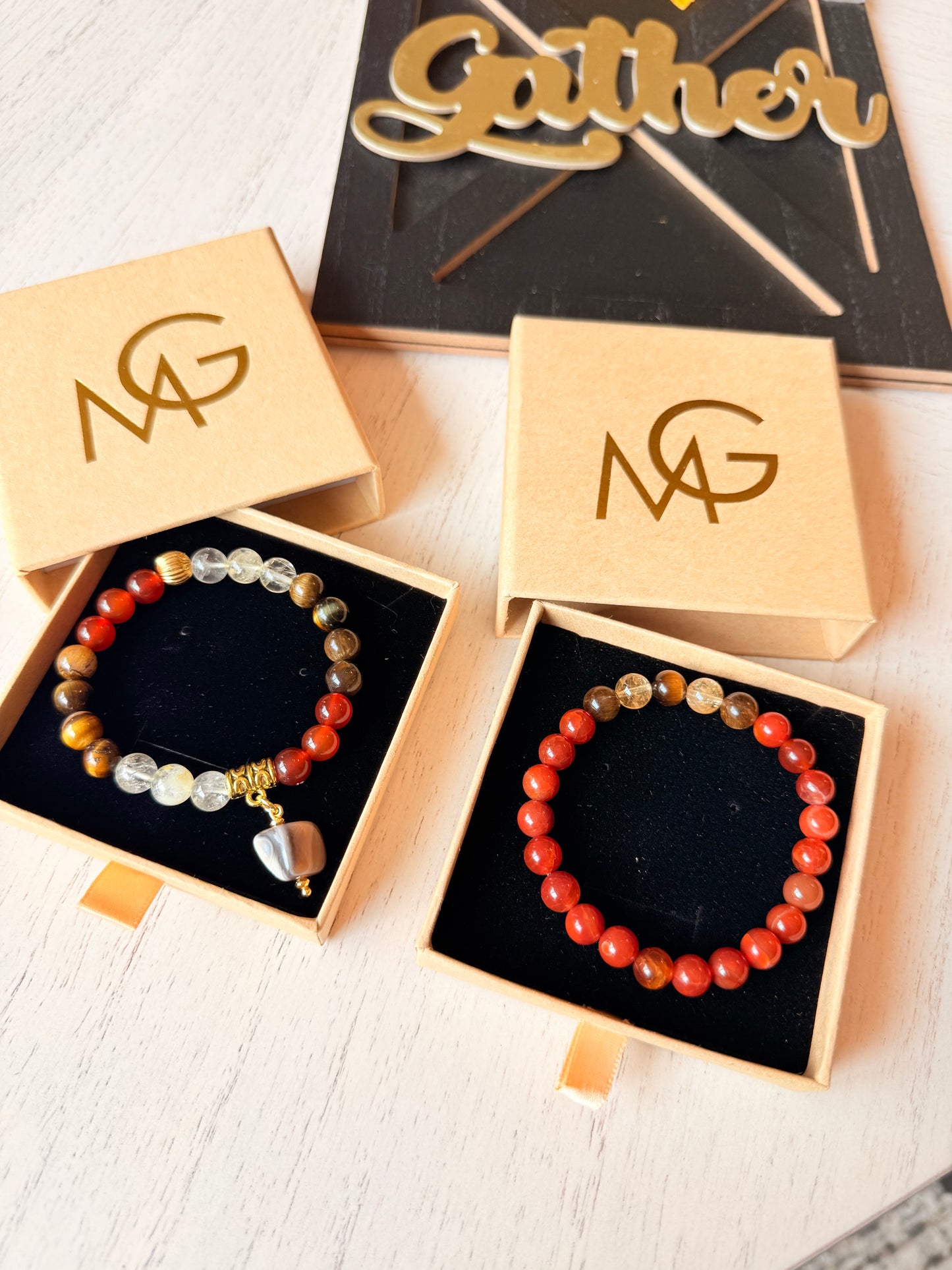 Red Agate - Agate - Citrine - Tiger Eye Bracelet Set