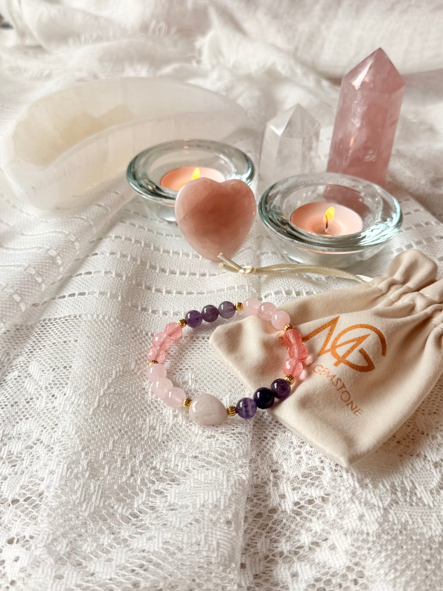 New Love Bracelet Design: Amethyst - Rose Quartz - Watermelon Quartz