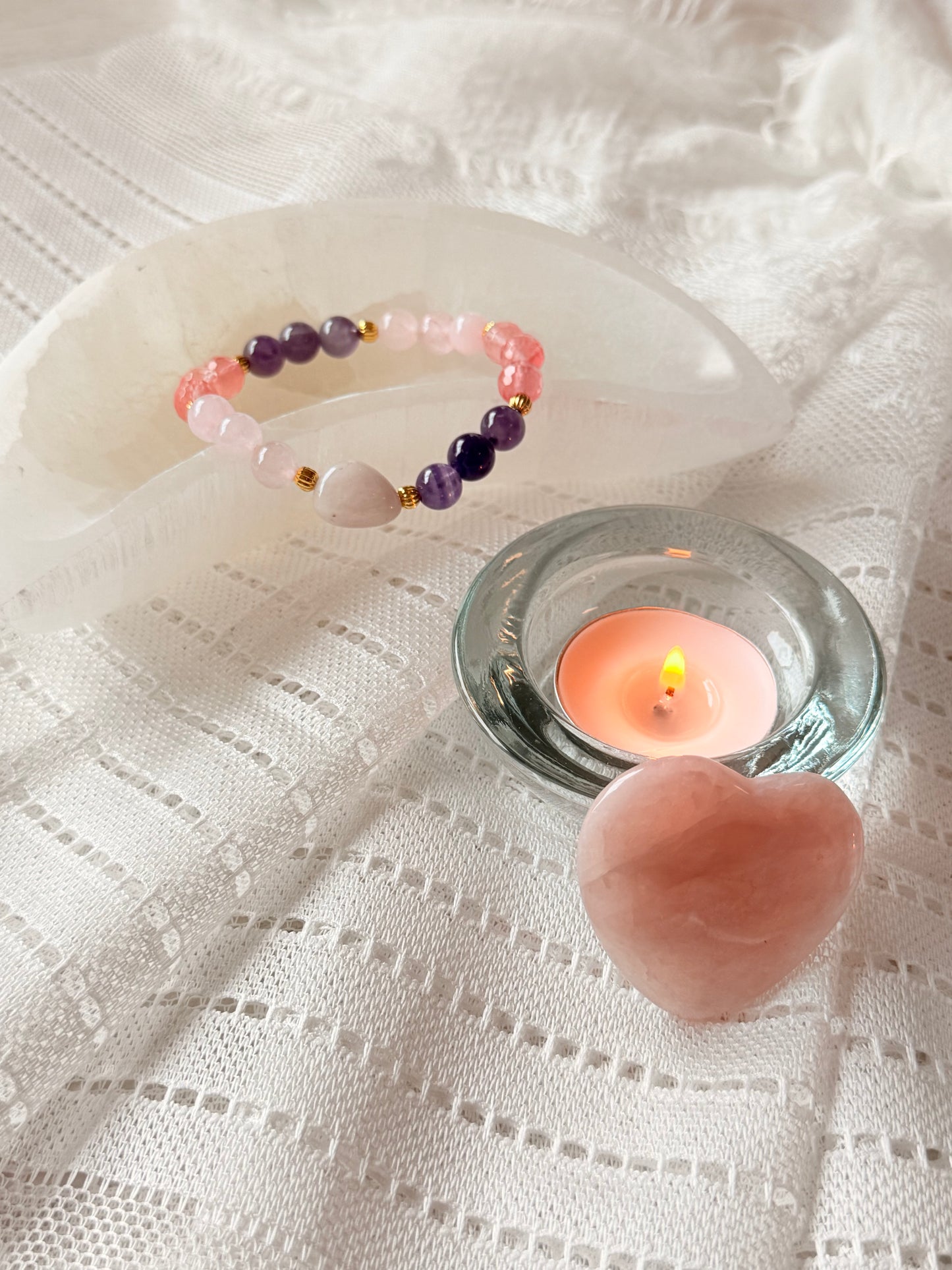 New Love Bracelet Design: Amethyst - Rose Quartz - Watermelon Quartz