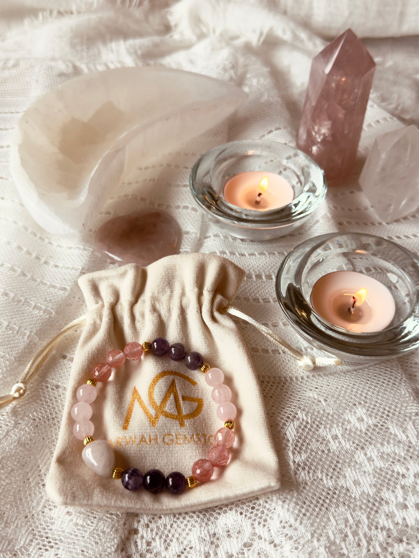 New Love Bracelet Design: Amethyst - Rose Quartz - Watermelon Quartz