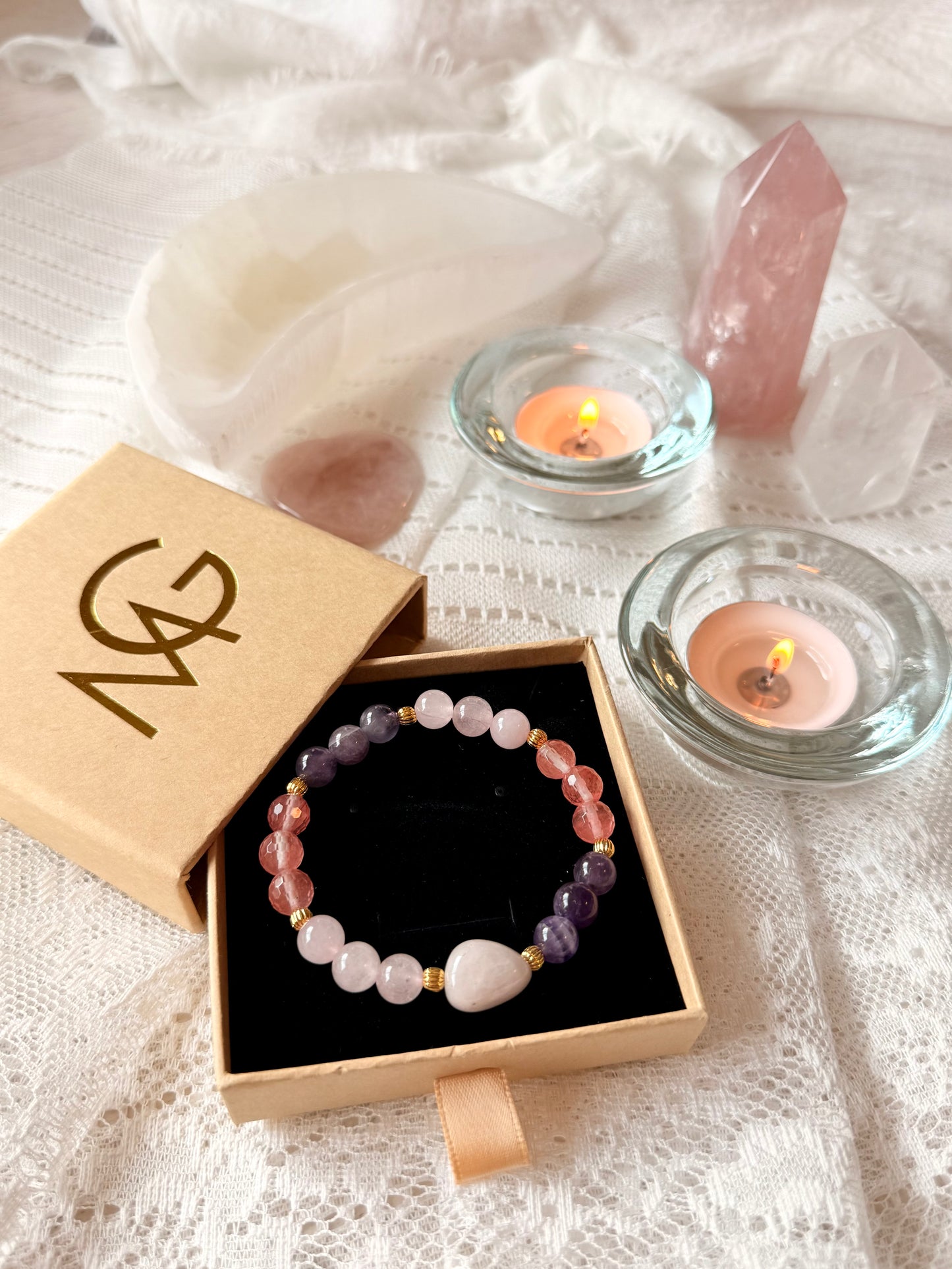New Love Bracelet Design: Amethyst - Rose Quartz - Watermelon Quartz