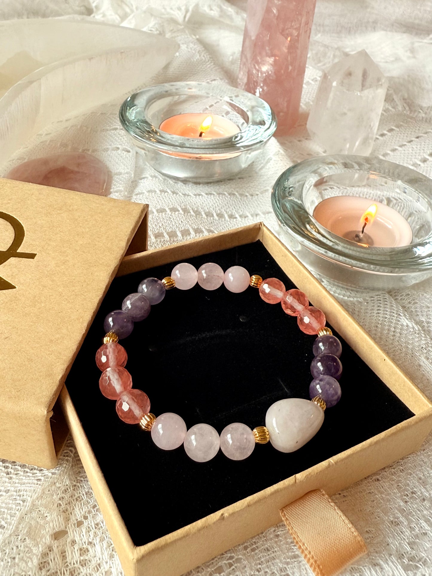 New Love Bracelet Design: Amethyst - Rose Quartz - Watermelon Quartz