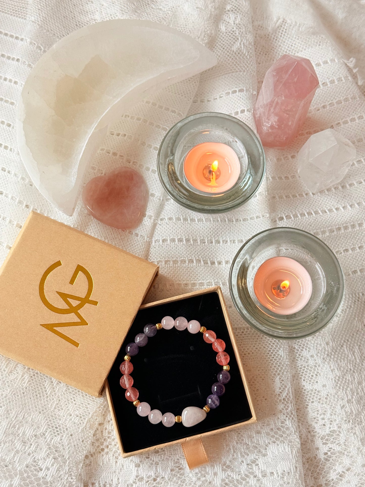New Love Bracelet Design: Amethyst - Rose Quartz - Watermelon Quartz