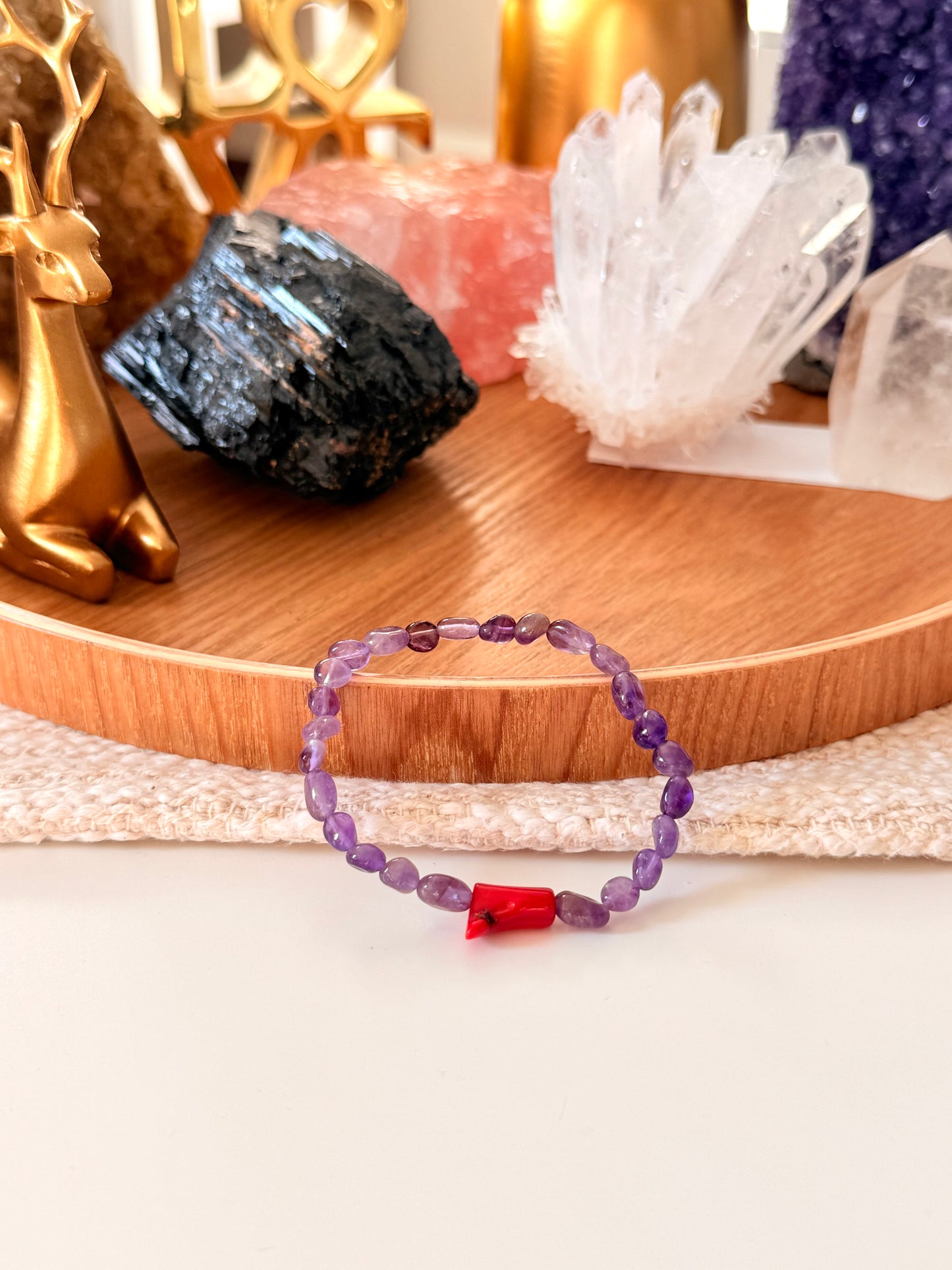 Tiny Amethyst - Natural Coral Bracelet