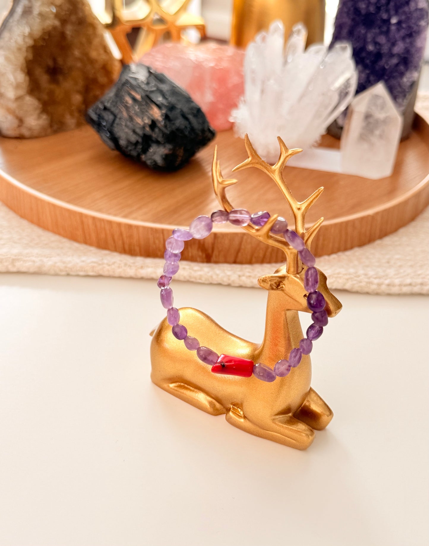 Tiny Amethyst - Natural Coral Bracelet