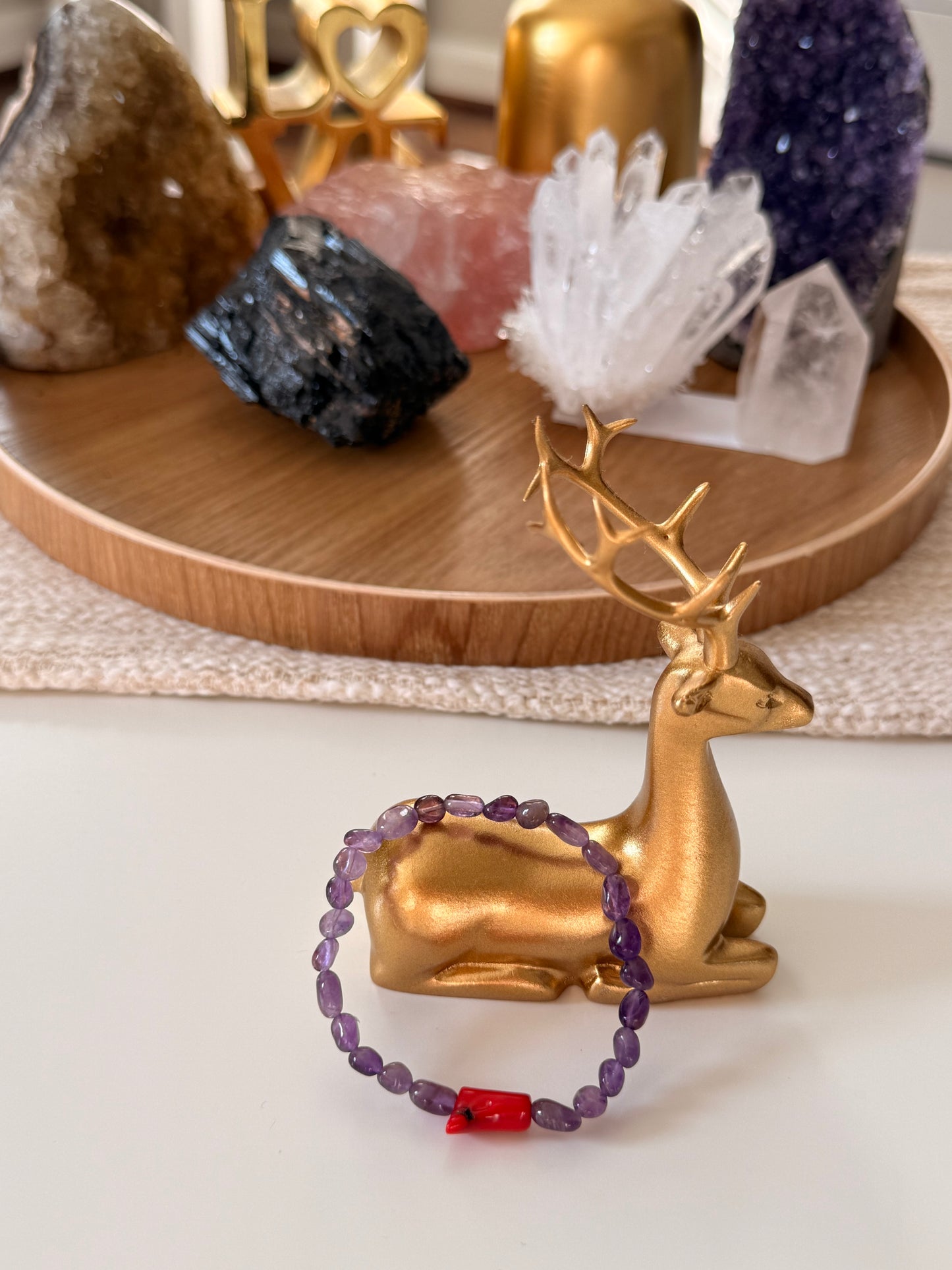 Tiny Amethyst - Natural Coral Bracelet