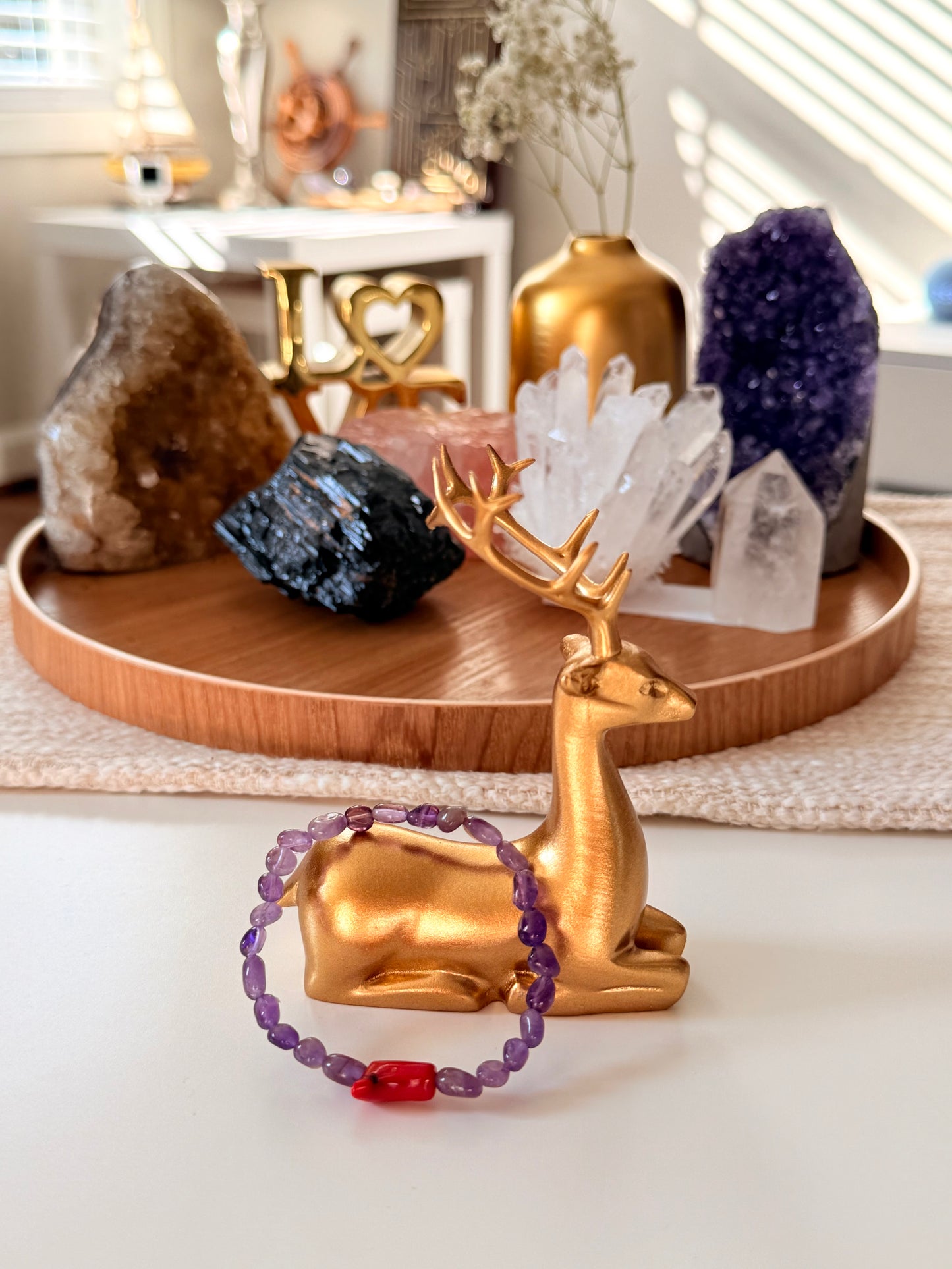 Tiny Amethyst - Natural Coral Bracelet