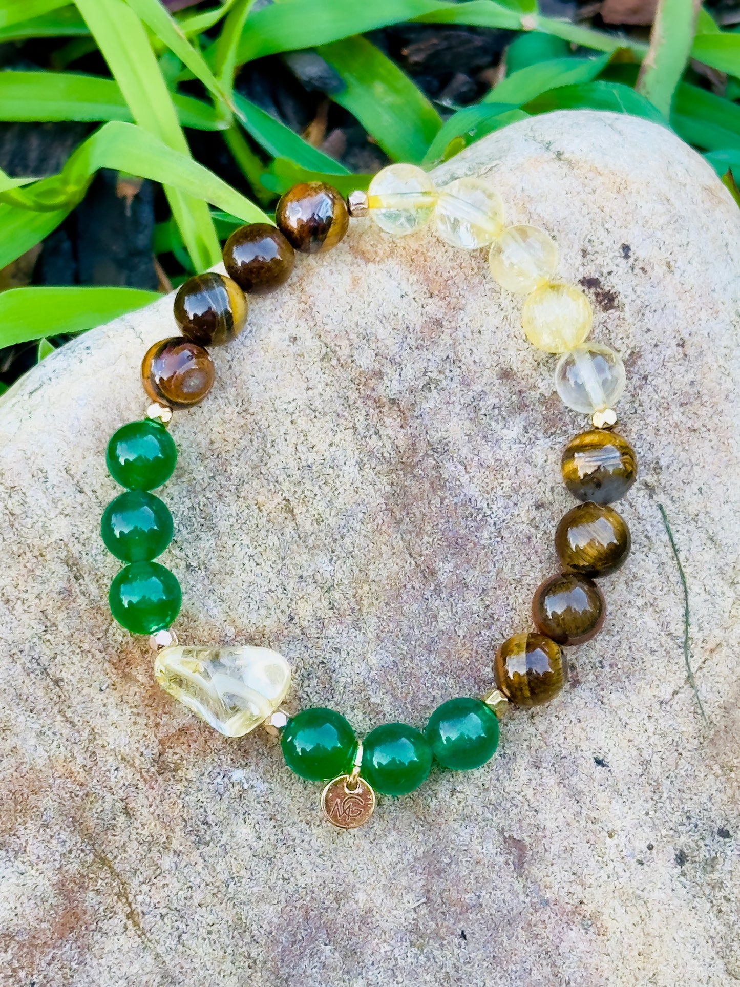 Tiger Eye-Tiger Eye Matted-Citrine-Jade Man+Woman Set
