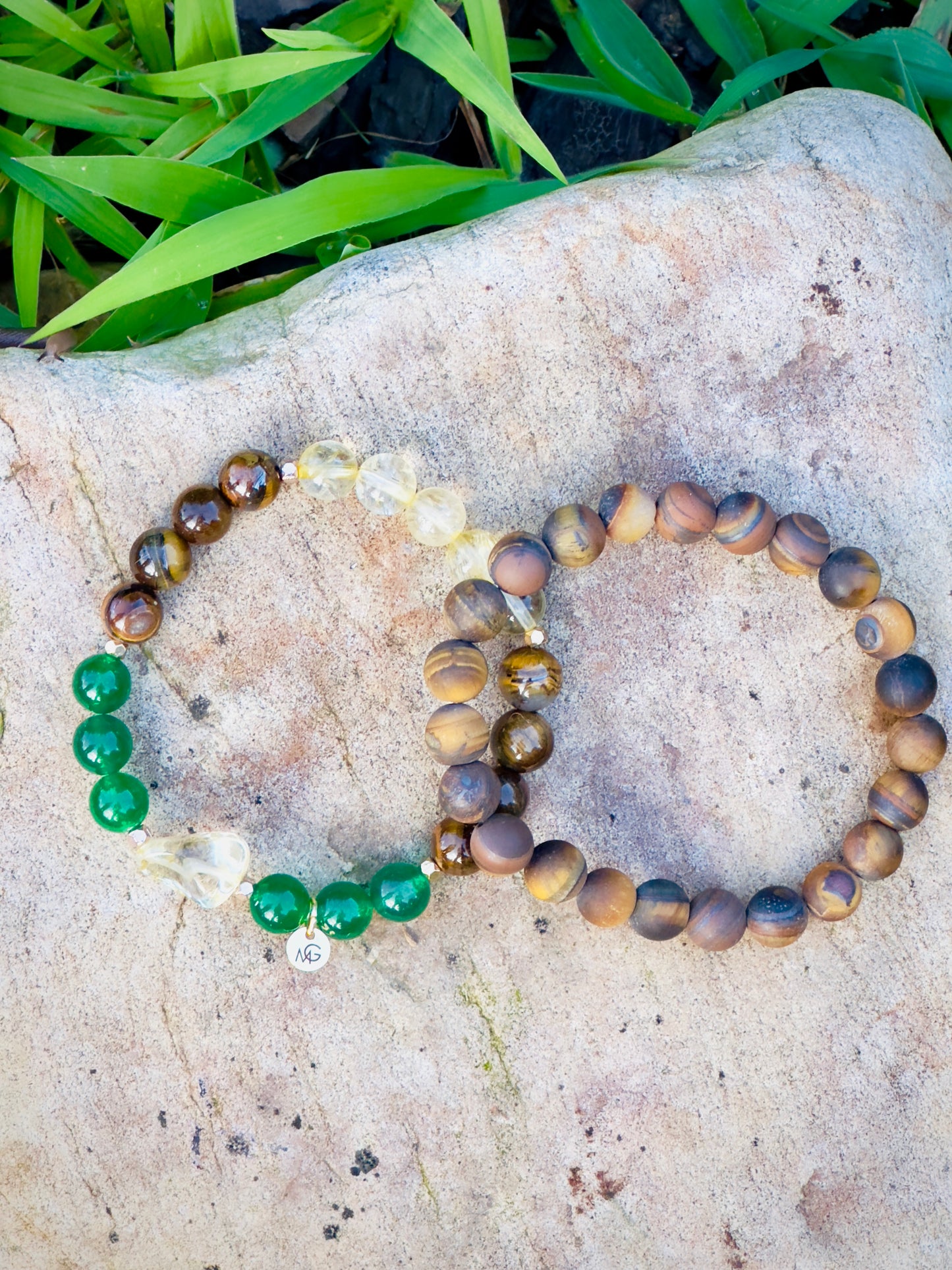 Tiger Eye-Tiger Eye Matted-Citrine-Jade Man+Woman Set