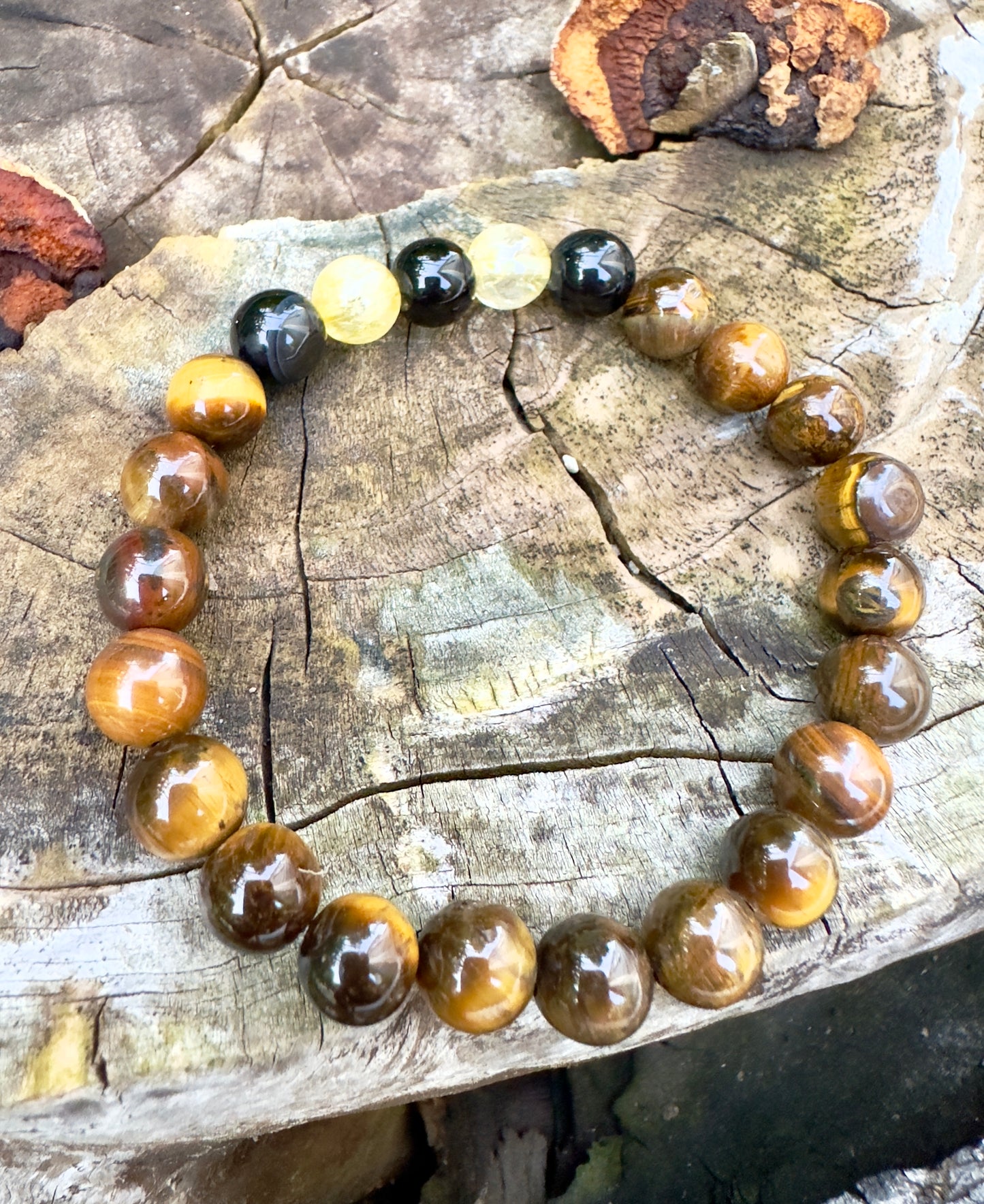 Citrine-Tiger Eye-Black Agate Bracelet Set