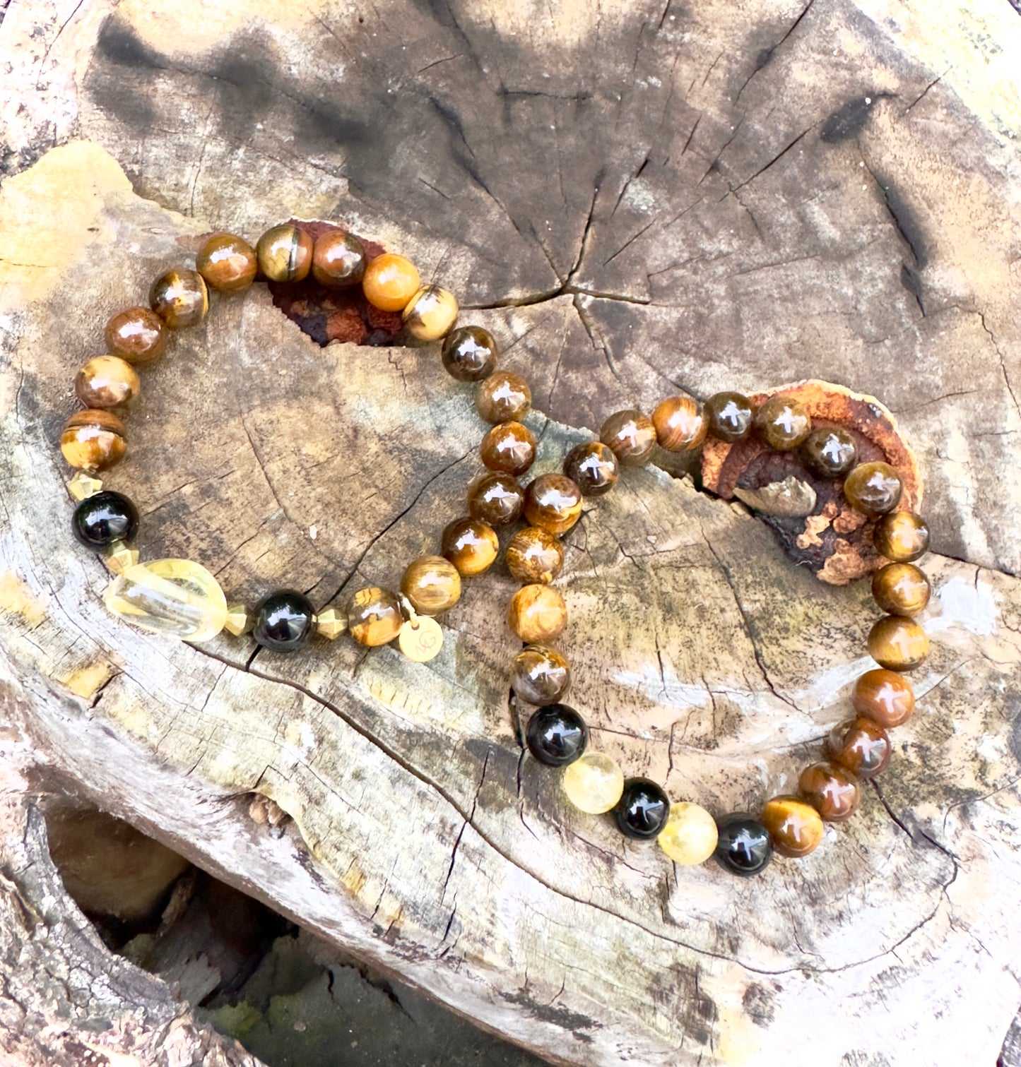 Citrine-Tiger Eye-Black Agate Bracelet Set